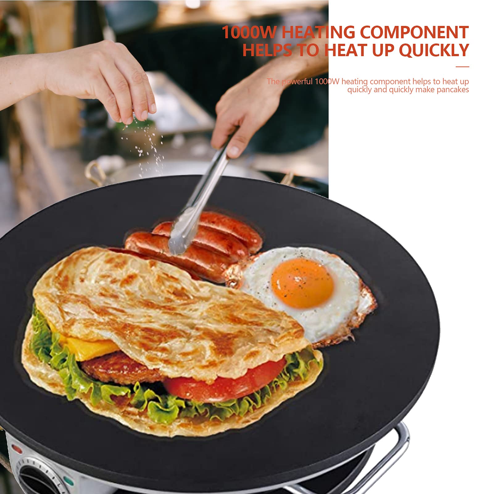 Non-Stick Pancake Maker Machine - 120V Electric Crepe Maker with Cast Aluminum Bakeware - Perfect for Breakfast, Brunch & Family Gatherings