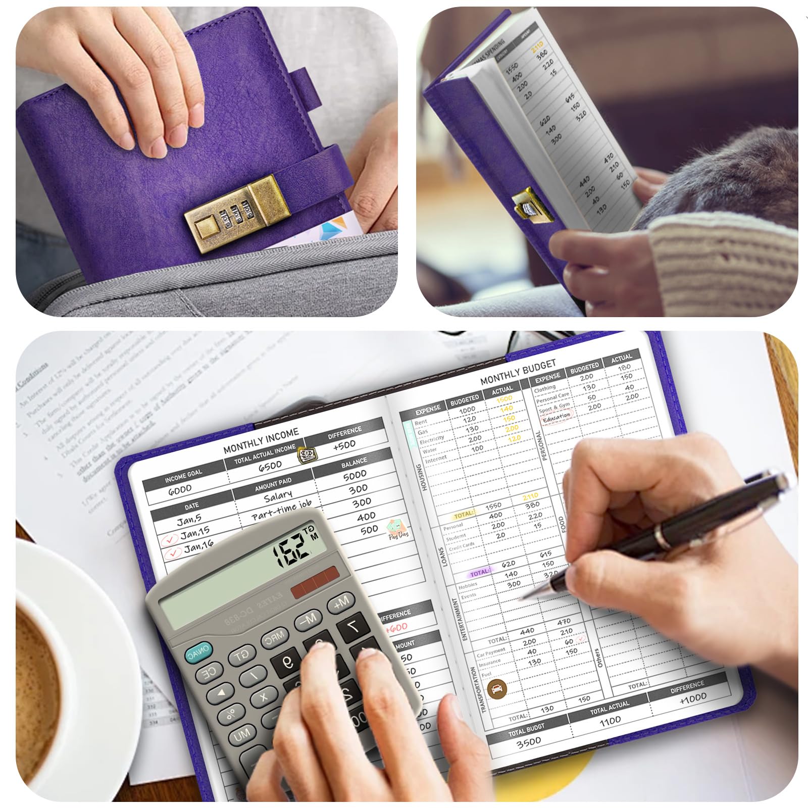 WEMATE 2025 Budget Planner with Lock - Monthly Expense Tracker Notebook & Undated Financial Organizer - A5 Leather Money Management Journal in Purple - Perfect for Personal Finance, Savings Goals, and Household Budgeting