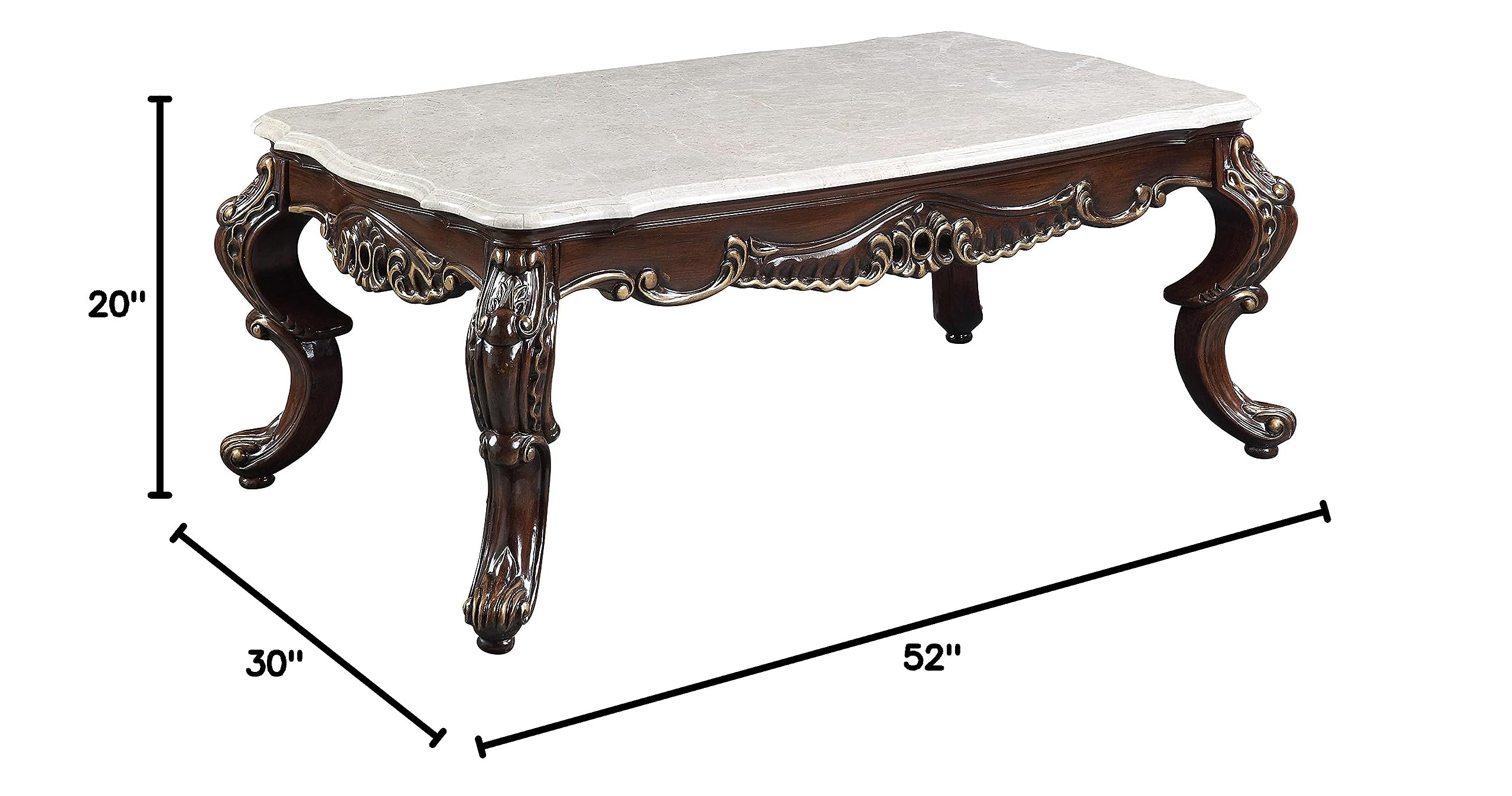 Acme Benbek Wooden Coffee Table - Marble Top & Antique Oak Finish | Modern Living Room Furniture for Home Decor & Coffee Table Books Display