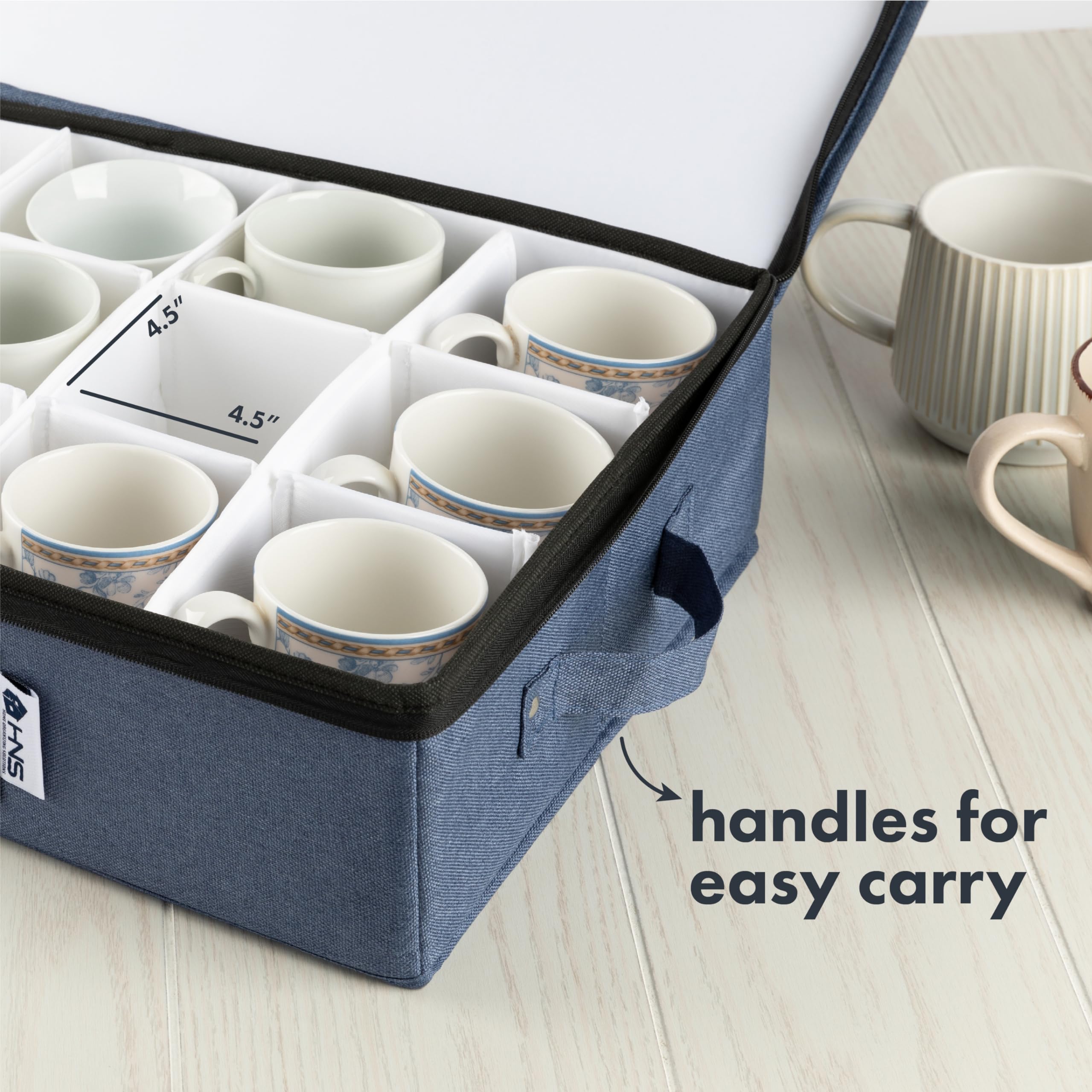 Sturdy 5-Piece Hard Shell Storage Container Set for Dinnerware, Glasses, Plates, Mugs & Saucers - Durable Dish Organizer with Dividers - Perfect for Moving, Seasonal Storage & Kitchen Organization - Service for 12 - Denim Blue