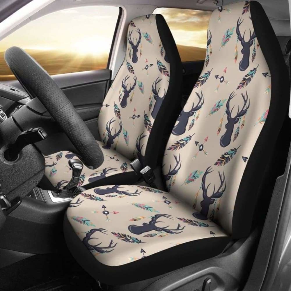 Boho Deer Feathers & Arrows Car Seat Covers - Tan Leather Style for SUVs, Trucks & Cars - Stylish & Protective Auto Accessories for Road Trips & Daily Commutes