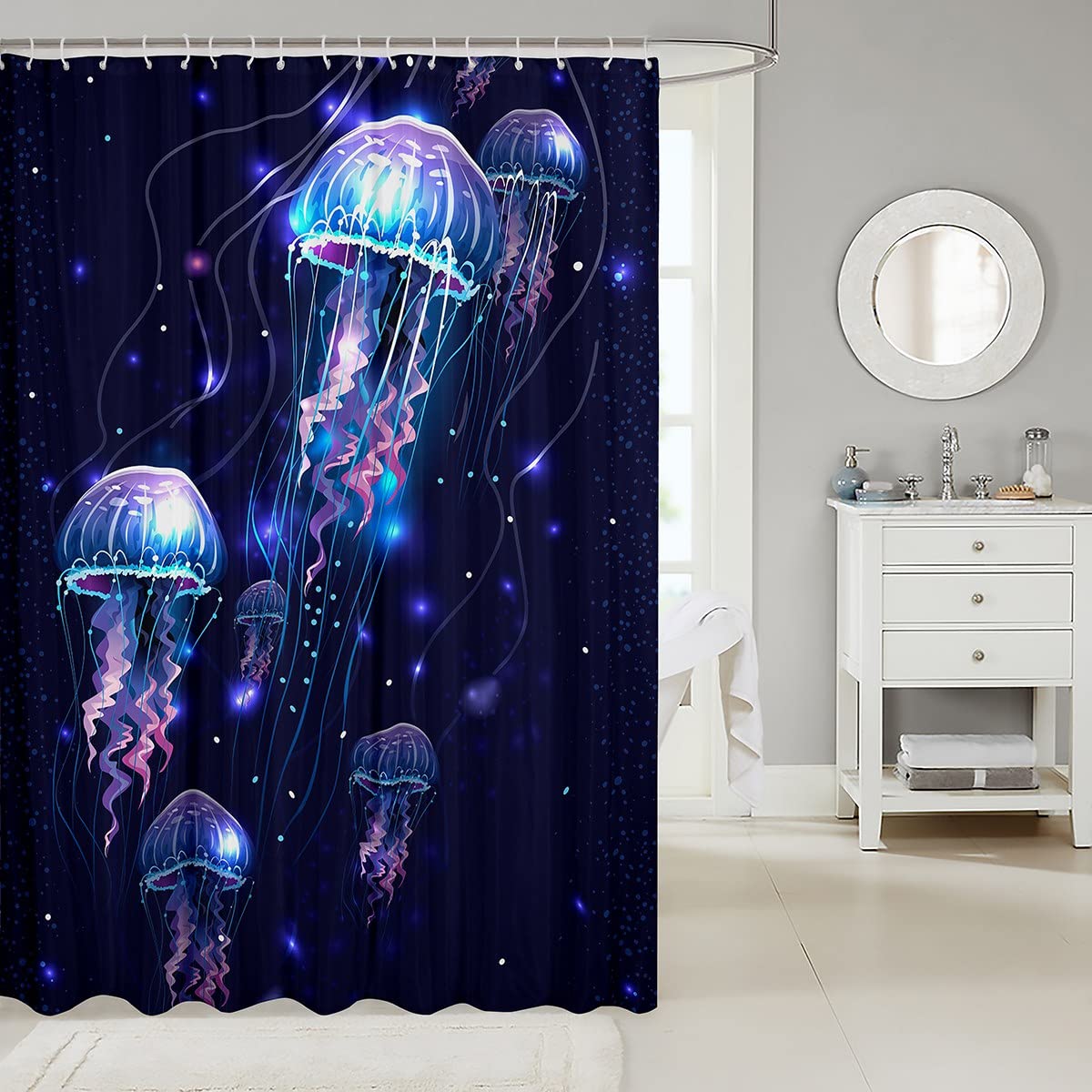 72x72 Inch Jellyfish Shower Curtain Set - Ocean Aquatic Animal Bathroom Decor with Sea Creature Underwater World Design - Waterproof Polyester Fabric for Kids & Adults - Perfect for Bathroom, Beach House, or Ocean-Themed Nursery Decor