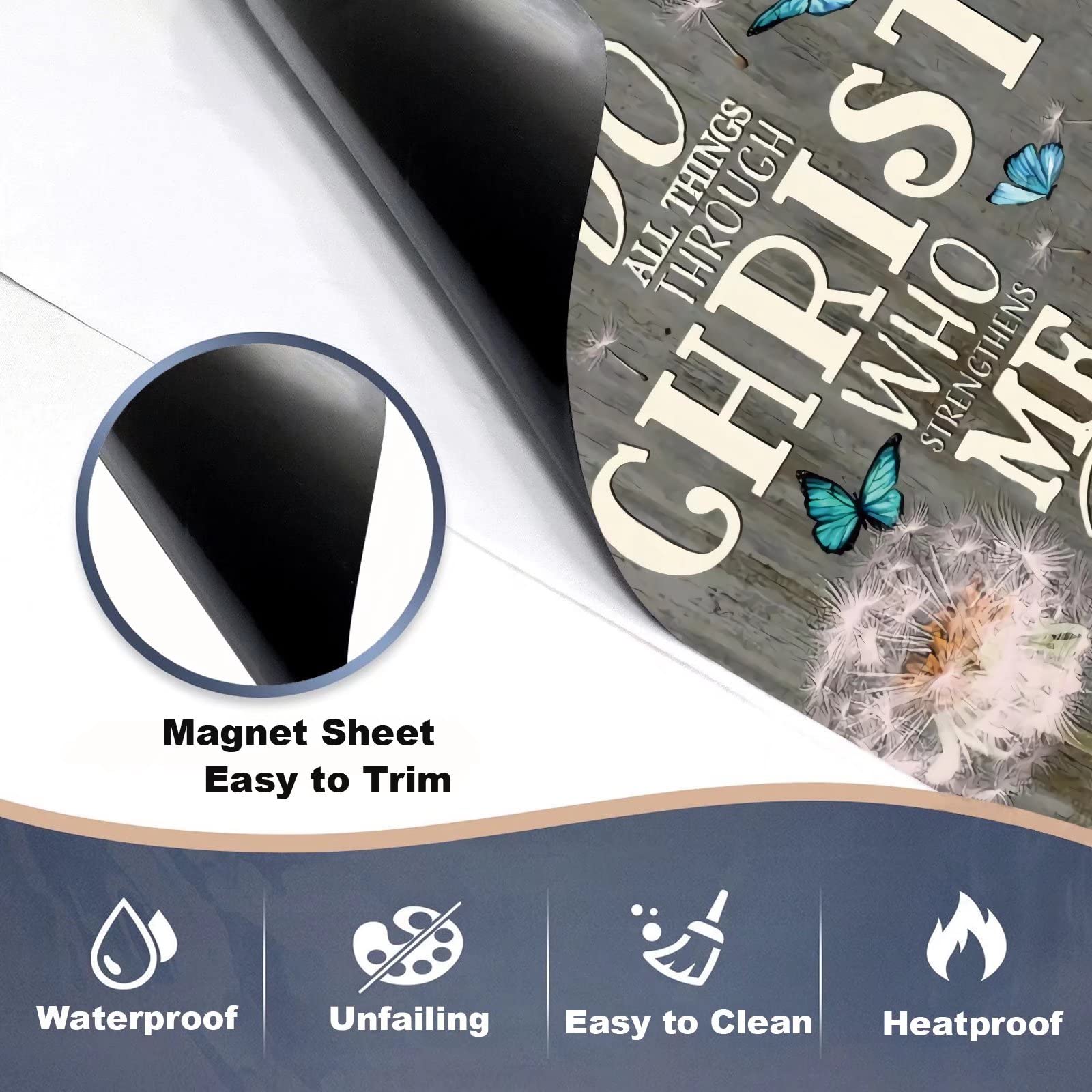 Dandelion Flower Dishwasher Magnet Cover - Christian Verse Decal with 'I Can Do All Things Through Christ' Design - Butterfly Fridge Sticker for Appliances (23