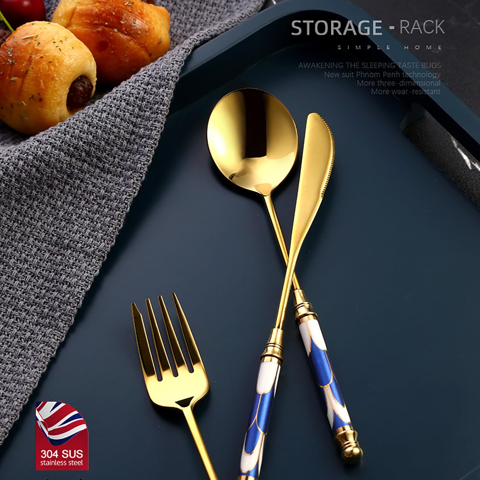 10-Piece Premium Stainless Steel Silverware Set with Ceramic Handle - Food Grade, Mirror Polished Cutlery, Dishwasher Safe Flatware Set for 2 People (Black Gold) - Perfect for Dinner Parties, Restaurants, and Everyday Dining
