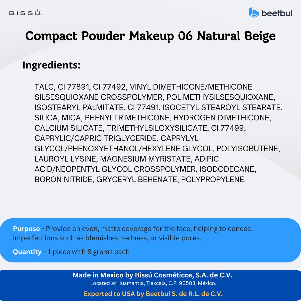 Bissú Compact Powder Makeup - 8g (06 Natural) | Oil Control & Matte Finish | Perfect for Everyday Wear & Touch-Ups