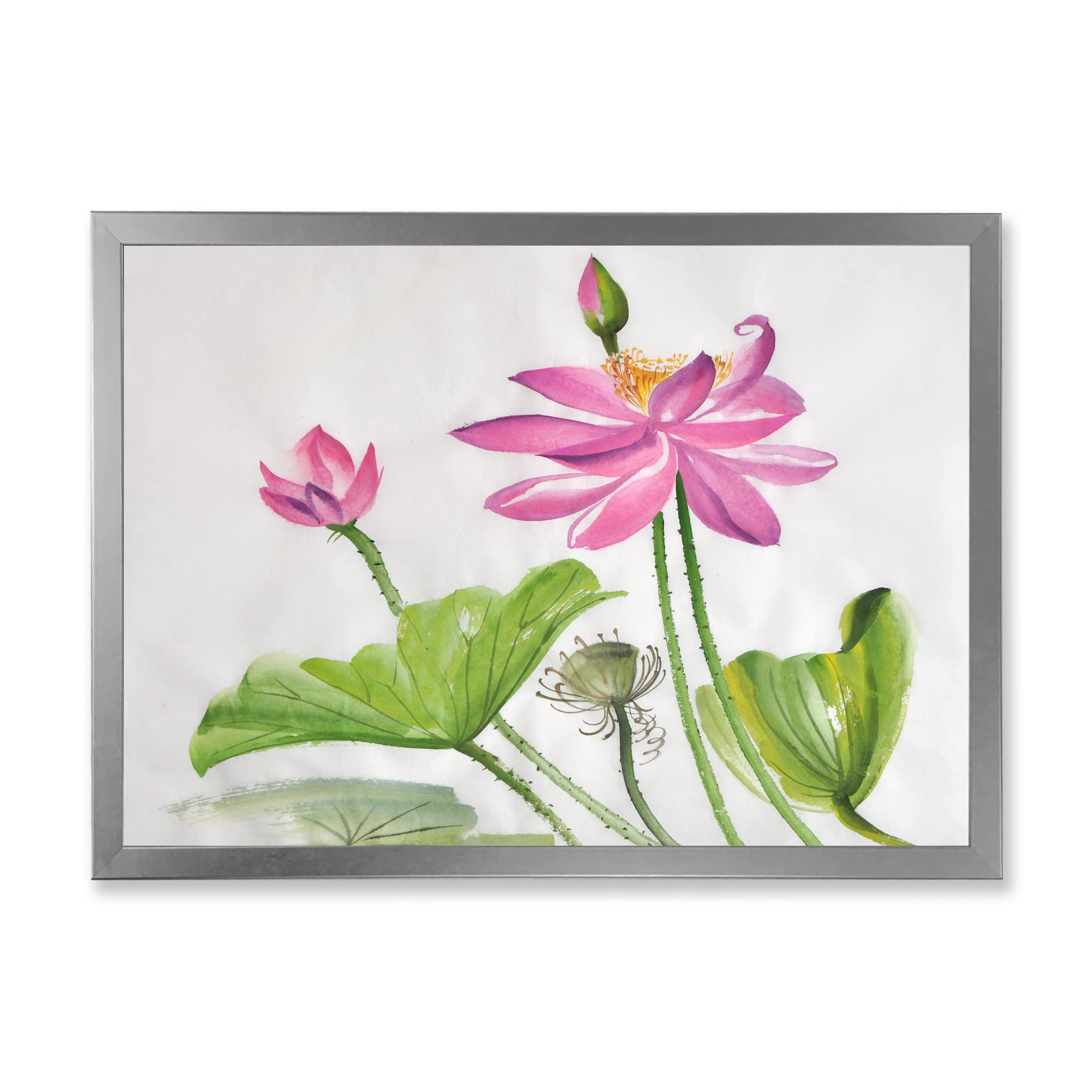 DesignQ Traditional Framed Wall Art - Two Pink Lotus Flowers Painting for Home Decor, Living Room, Bedroom & Office