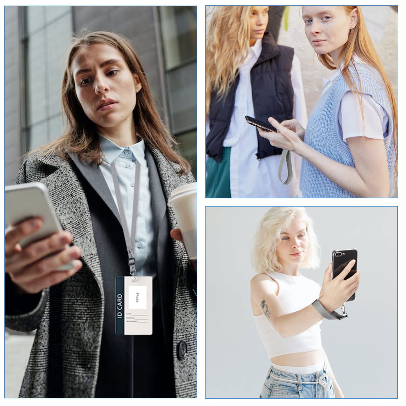 3 Pack Universal Phone Lanyard with Wrist Strap - Crossbody Neck Strap for iPhone, Samsung & Most Smartphones - Includes 5 Phone Patches (Black, Dark Gray, White) - Perfect for Travel, Shopping & Outdoor Activities