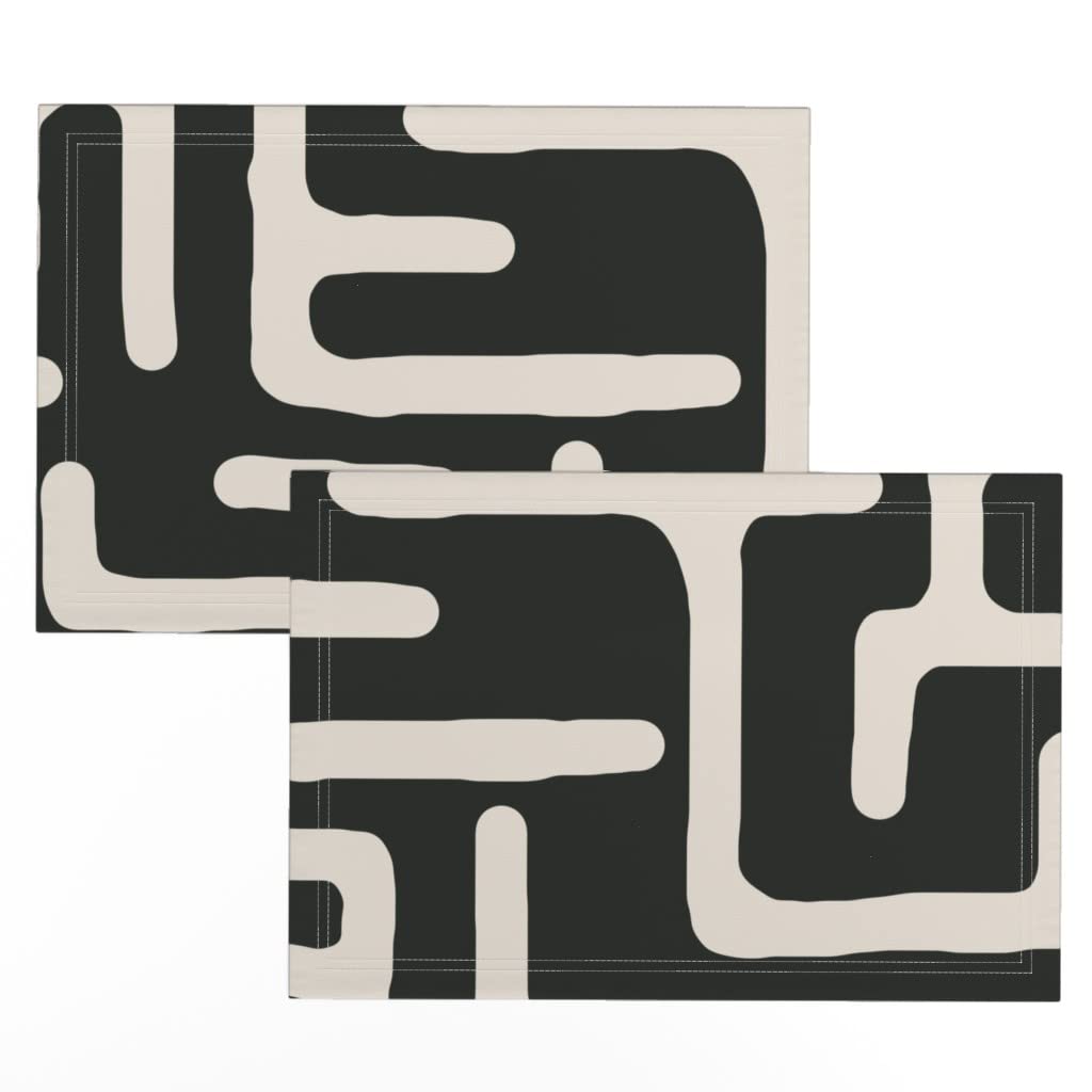 Premium Linen Cotton Canvas Placemats Set of 2 - Black African Mudcloth Print Table Mats for Dining Room Decor | Washable & Durable for Everyday Use or Special Occasions