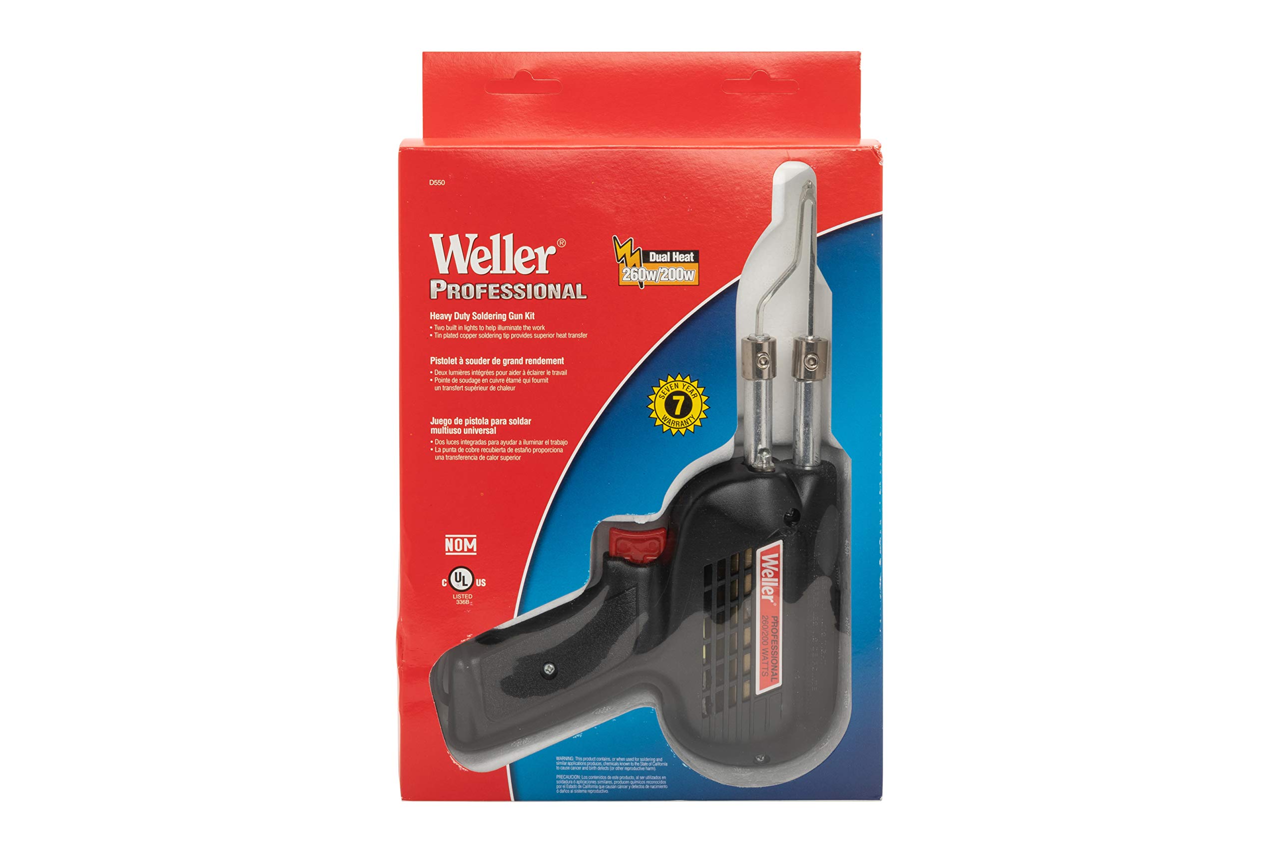 Weller D550 Dual Heat Professional Soldering Gun Kit - 260W & 200W Adjustable Temperature for Electronics Repair, DIY Projects, and Home Improvement