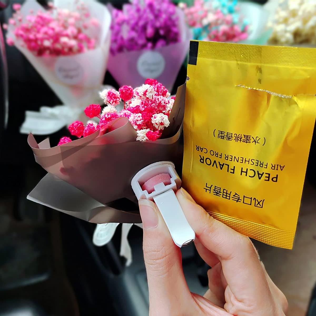 Dried Gypsophila Flower Car Aromatherapy Clip - Natural Car Air Freshener Vent Clip with Baby's Breath Bouquet for Women (Black) | Perfect for Car, Office & Home Decor