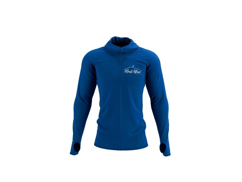 Compressport Men's 3D Thermo Seamless Zip Hoodie - Lightweight Running Jacket for Cold Weather - Mont Blanc 2022 Edition in Blue - Perfect for Jogging, Hiking & Outdoor Activities