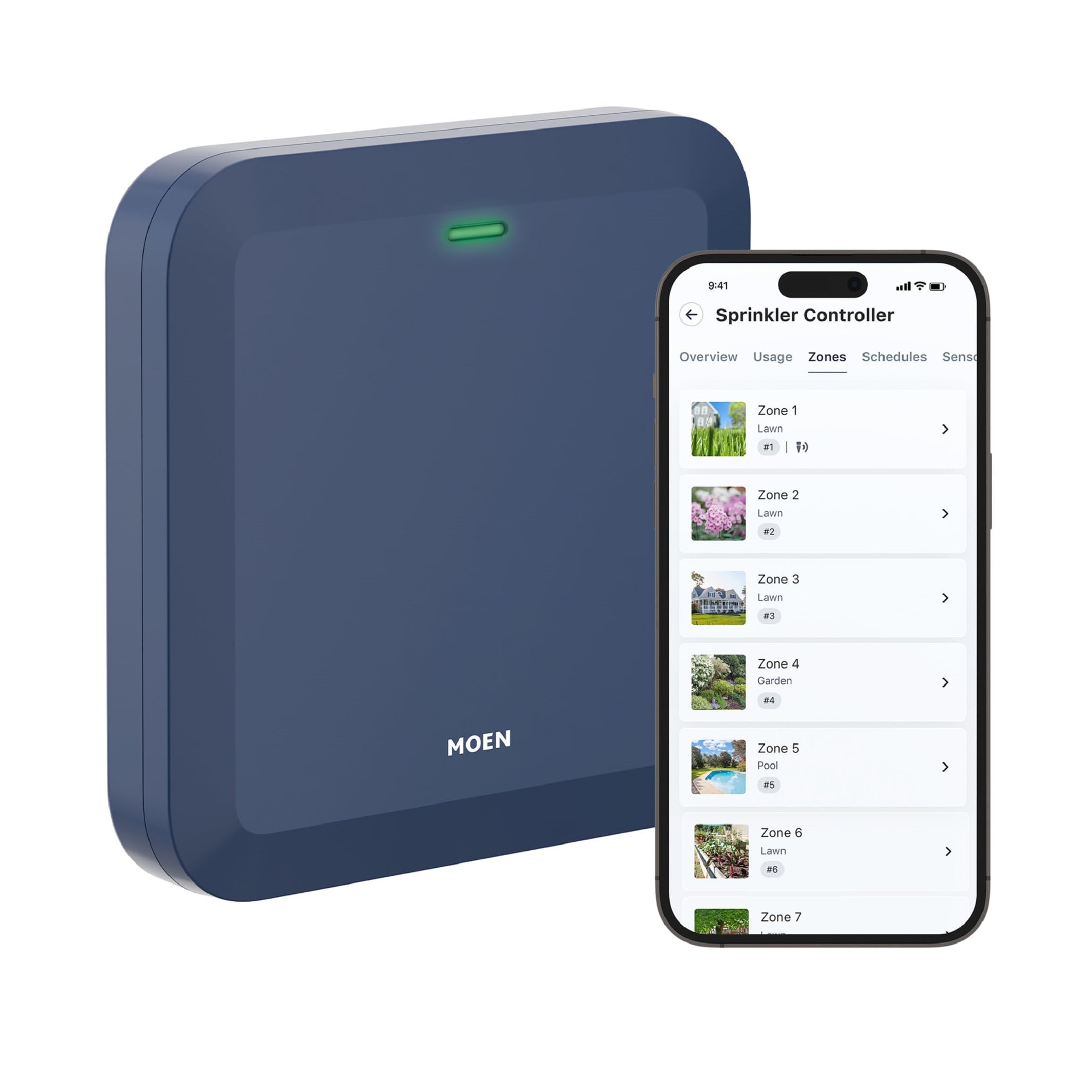 Moen 8-Zone Smart Wi-Fi Sprinkler Controller - Automatic Water Timer Irrigation System for Lawns & Gardens (WICNT008G1USA) | Perfect for Smart Home Landscaping & Water Conservation
