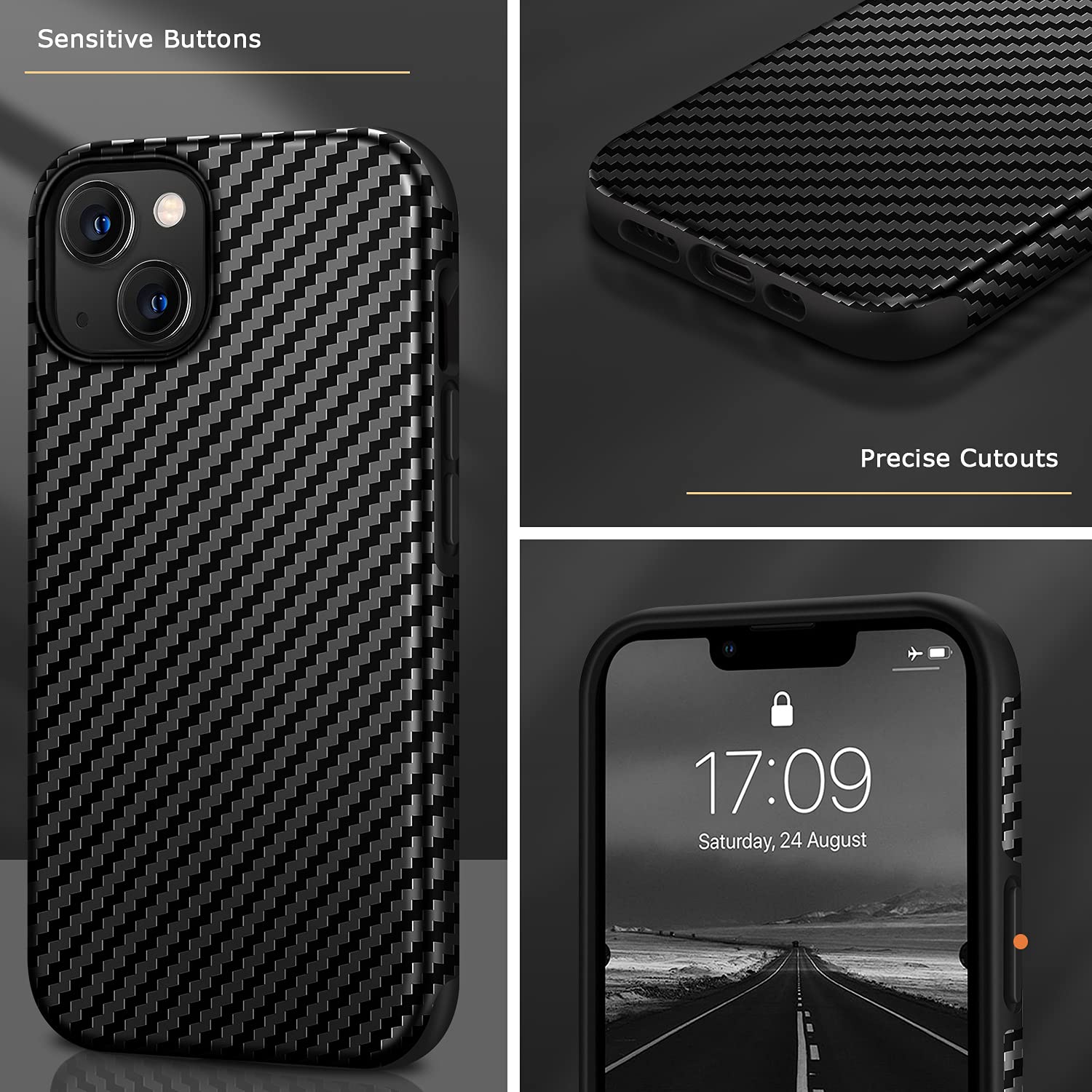 Tasikar Premium Leather iPhone 13 Mini Case with Carbon Fiber Texture - Slim Protective Hard Back Cover & Silicone Bumper for iPhone 13 Mini 5.4