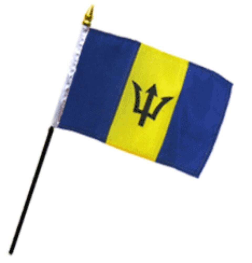 Barbados 4x6 Inch Mini Desk Stick Flags - Set of 6 Small Handheld Flags Without Base - Perfect for Office Decor, Caribbean Themed Parties & International Events