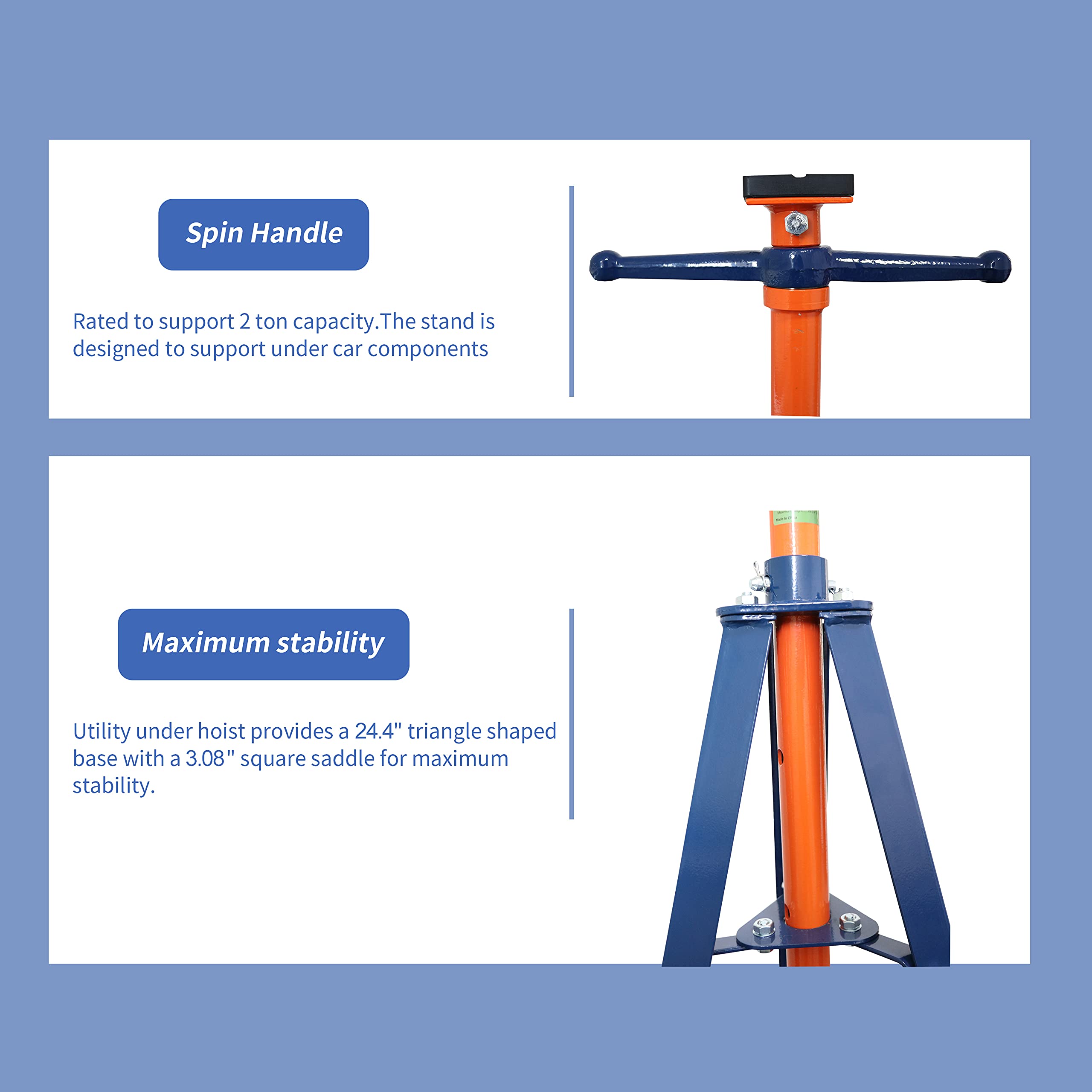 PONO 2 Ton Underhoist Tripod Stand - Heavy Duty High Lift Jack Stand with 80