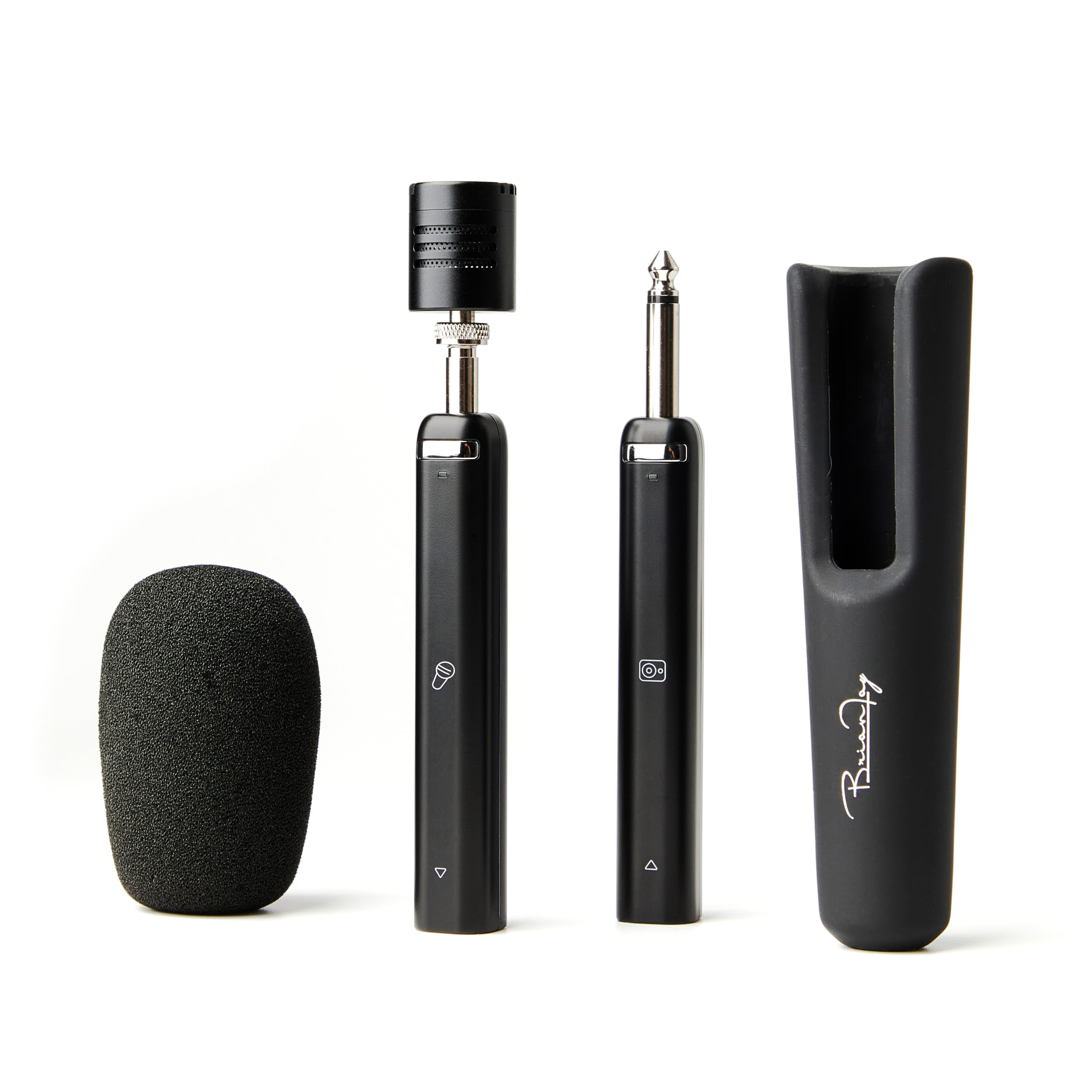 Rechargeable Wireless Lollipop Microphone - 30-Hour Battery Life UHF Band Transmitter & Receiver for Portable Headsets & Lavalier Mics (Black, BF1-MIC) - Perfect for Podcasting, Live Streaming, and Professional Audio Recording