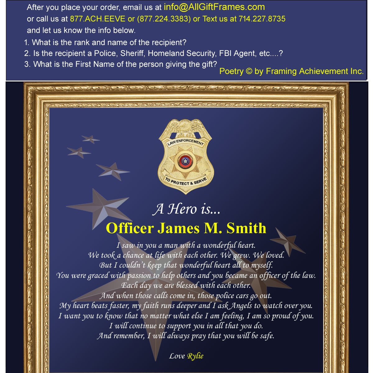 Personalized Police Officer Gift Frame - Custom Sheriff & Law Enforcement Plaque with Poem - Unique Wall Decor for Policemen, Cops & First Responders - Perfect for Retirement, Appreciation & Thank You Gifts