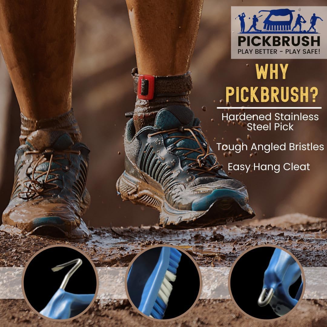 Kelcie's Heavy-Duty Handheld Shoe Cleaning Brush with Pick - Stiff Bristle Boot Brush & Cleat Cleaner for Golf, Soccer, Baseball, Hiking & Outdoor Sports - Quickly Remove Mud, Dirt & Debris from Shoes - Perfect for Garage, Locker Room & Travel Use