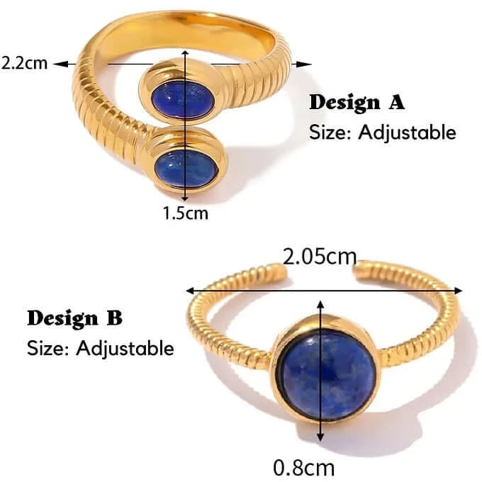 18K Gold Boho Iolite Bezel Thumb Ring for Women | Vintage Bohemian Jewelry | Handmade Adjustable Statement Ring | Perfect for Parties, Weddings & Everyday Wear (JDR046)