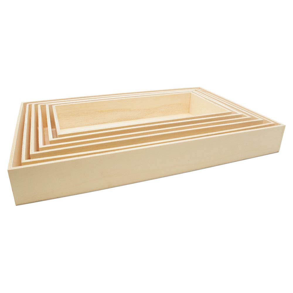 Unfinished Wood Nesting Trays Set of 6 - DIY Wooden Craft Trays for Serving, Organizing, Home Decor & Kids Play - Perfect for Parties, Craft Projects & Nursery Storage by Woodpeckers