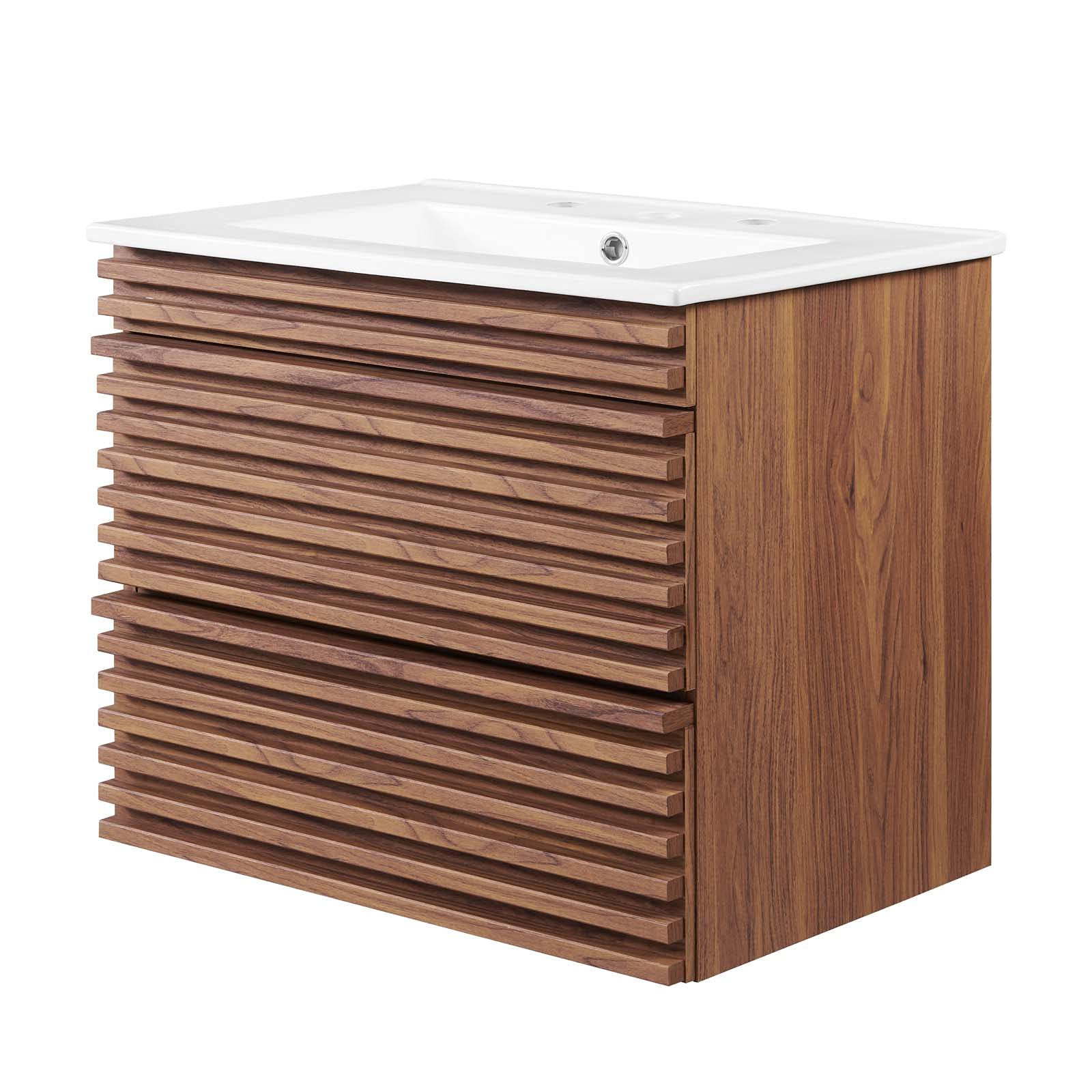 Modern Wall Mounted Sink Vanity Cabinet - Brown Walnut & White Wood Bathroom Storage - Perfect for Hotel, Spa, and Contemporary Home Bathroom Design