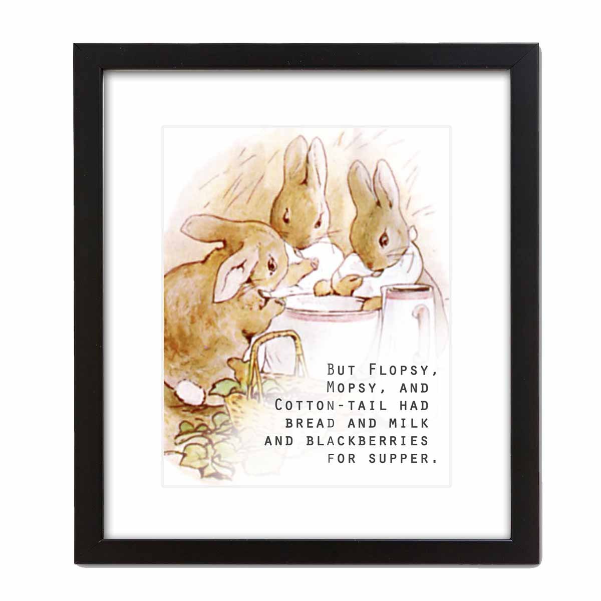 Beatrix Potter Peter Rabbit 'Bread and Milk and Blackberries for Supper' Art Print - 8×10 Inch Framed Wall Decor - Perfect for Nursery, Kids Room & Vintage Home Decor
