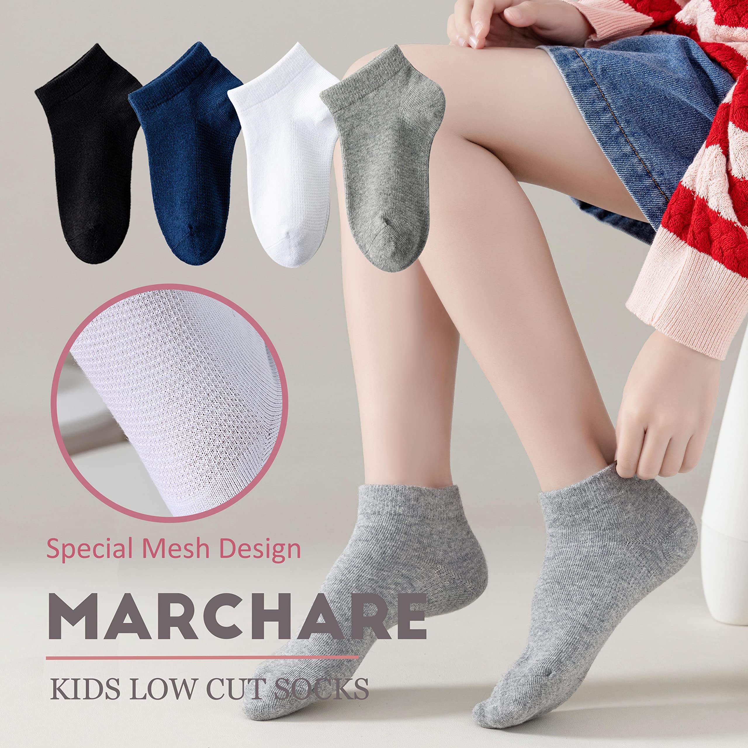 Marchare Boys Girls Low Cut Cotton Socks for Kids - 6 Pack Seamless School Socks for Comfort & Play - Perfect for School, Sports & Everyday Wear
