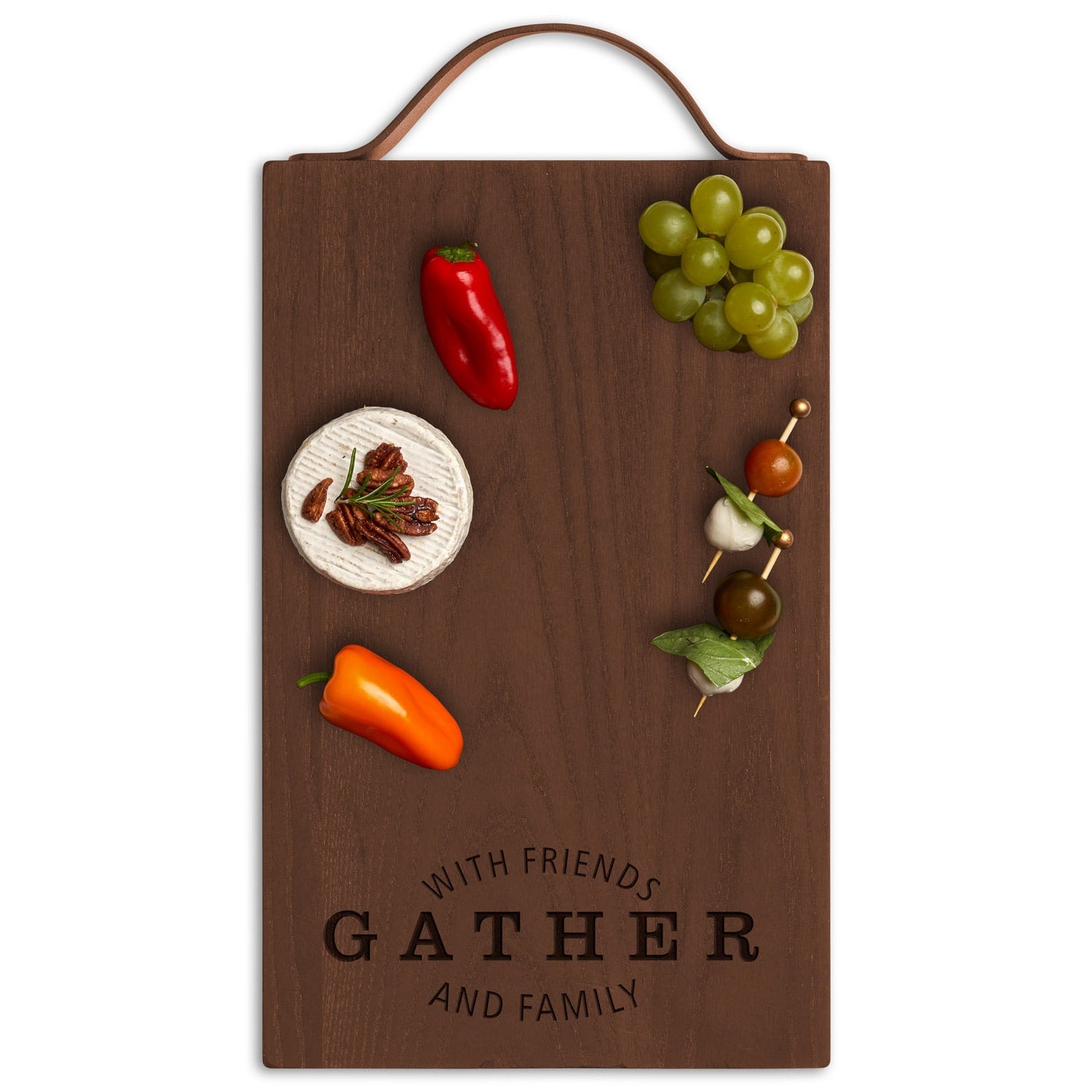 Premium Thermal Ash Wood Charcuterie Board with Leather Handle - 16