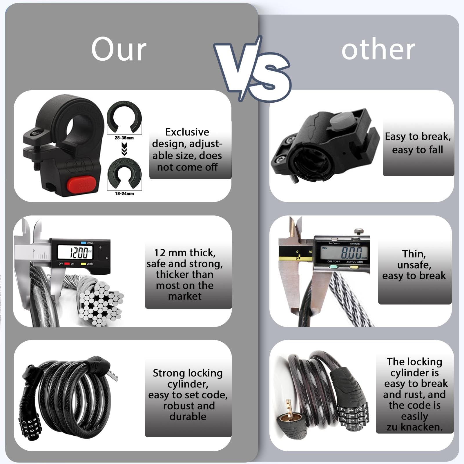 Premium 4-Digit Combination Bike Lock - 12mm Thick Metal Cable, 4ft Long Anti-Theft Scooter Lock Compatible with Xiaomi M365/Max/GXL, Ninebot, Segway & Motorcycles - Perfect for Urban Commuting & Outdoor Adventures