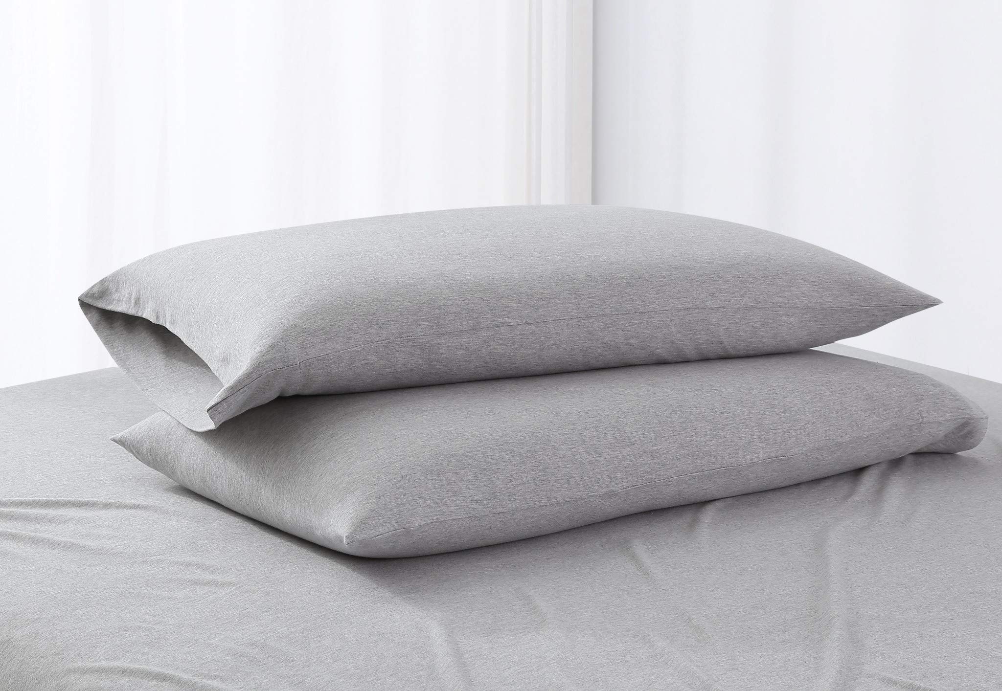 Chezmoi Collection Heather Jersey Knit Cotton Pillowcase Set of 2 - Ultra Soft Hypoallergenic Breathable King Size Pillow Covers (Gray) | Perfect for Bedroom, Guest Room & Travel | Easy to Wash & Maintain