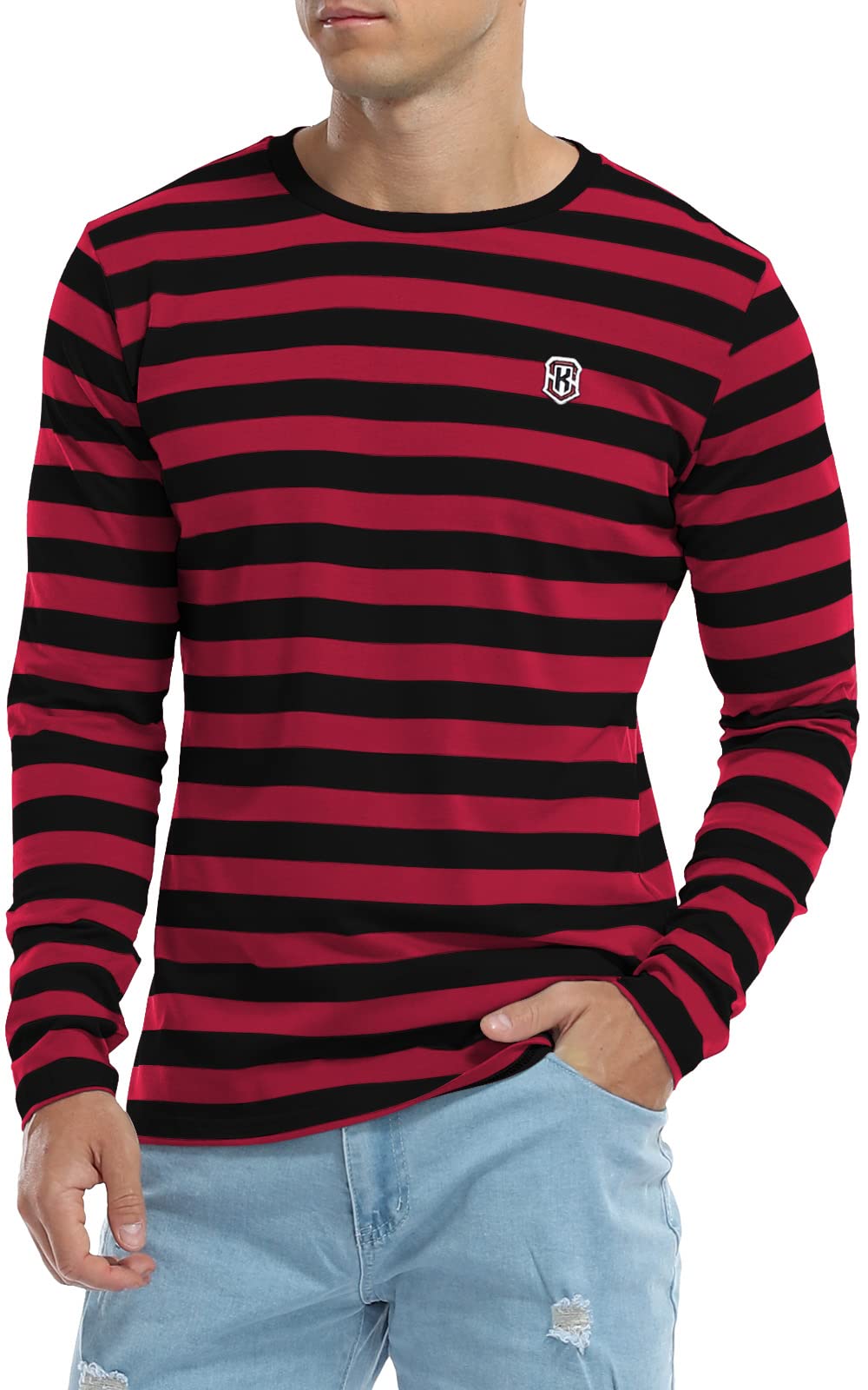 KESIHAN Men's Casual Striped Crewneck Long Sleeve T-Shirt - Basic Daily Work Tee for Office & Weekend Outfits