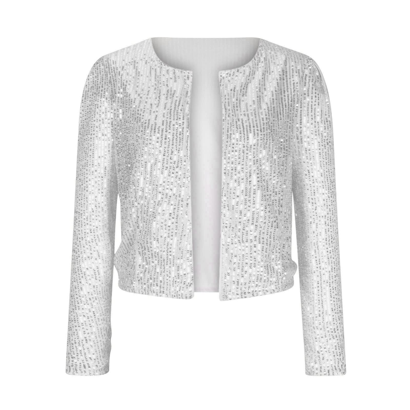 Women's Sequin Blazer Jacket - Sparkle Glitter Coat with Lapel & Open Front | Long Sleeve Party Blazer for Cocktail Dresses, Office Wear & Night Out Outfits | Open Box Warehouse Clearance Deal