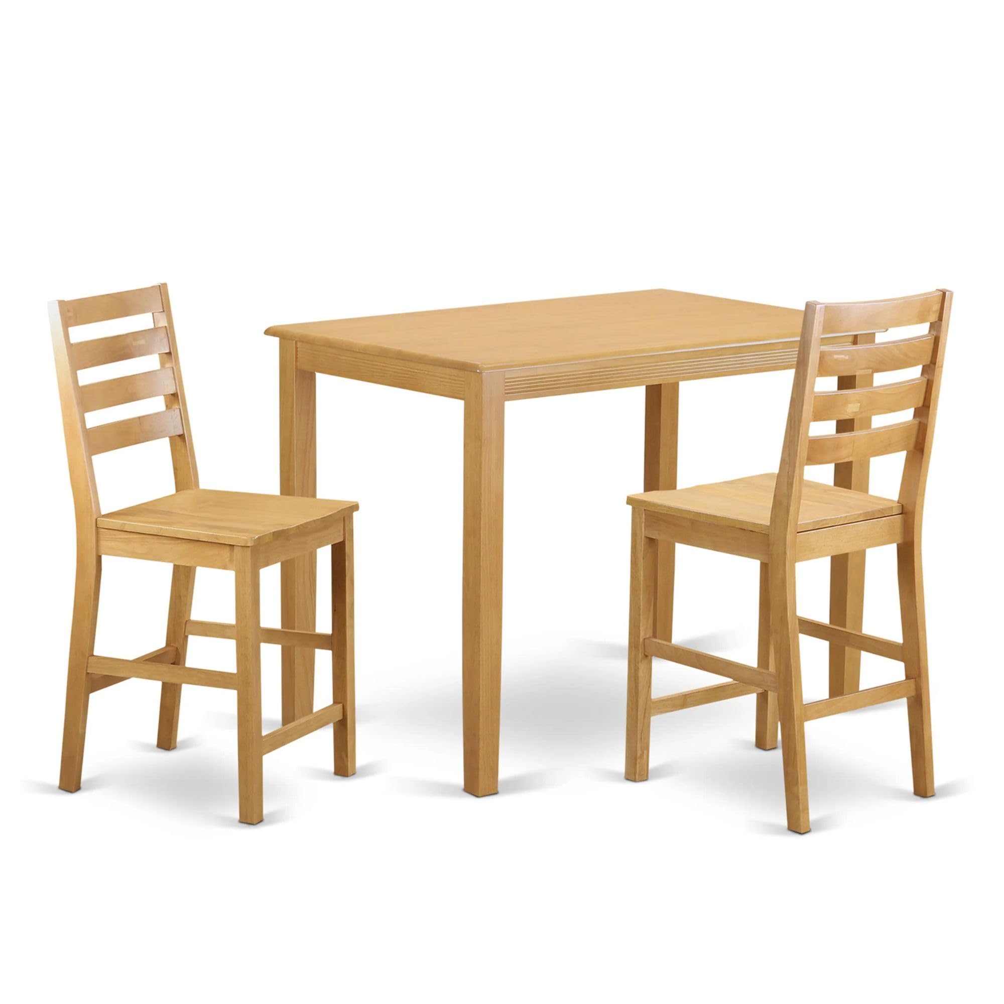 East West Furniture 3-Piece Counter Height Dining Set - 30x48 Inch Oak Table with 2 Chairs for Kitchen, Breakfast Nook & Small Space Dining | Modern Farmhouse Style Counter Height Table Set