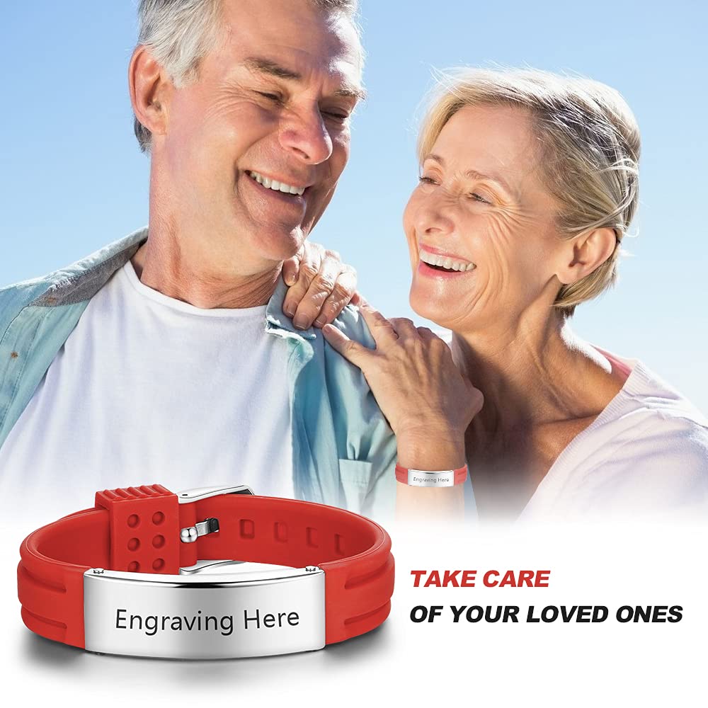 Personalized Silicone Medical Alert ID Bracelet - Adjustable Waterproof Emergency Bracelet for Men & Women - 9 Inches Engraved Sport Safety Wristband - Perfect for Running, Hiking, Cycling & Outdoor Activities