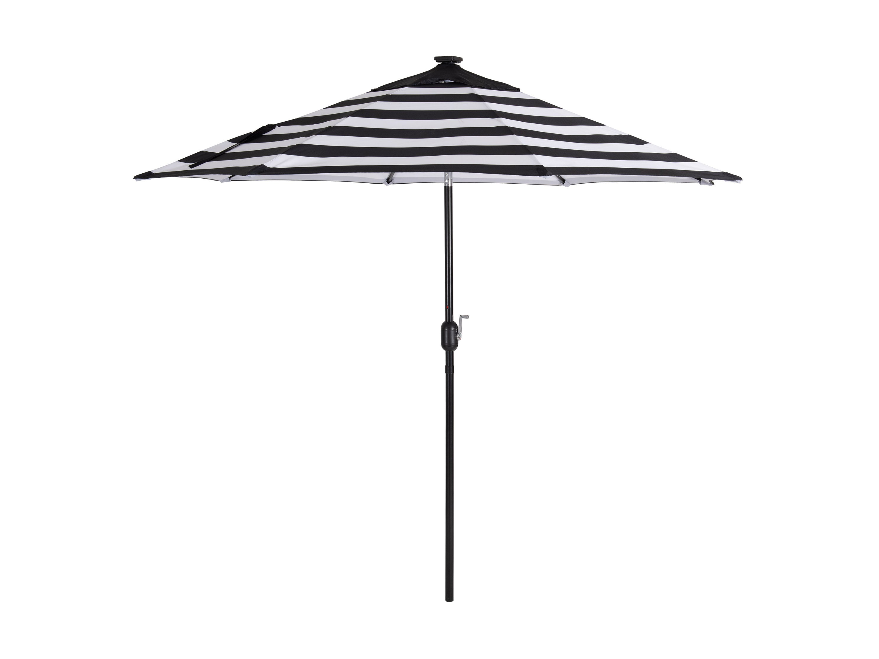 9ft Striped White and Black Patio Umbrella with LED Lights - Outdoor Garden, Poolside, and Backyard Shade Solution