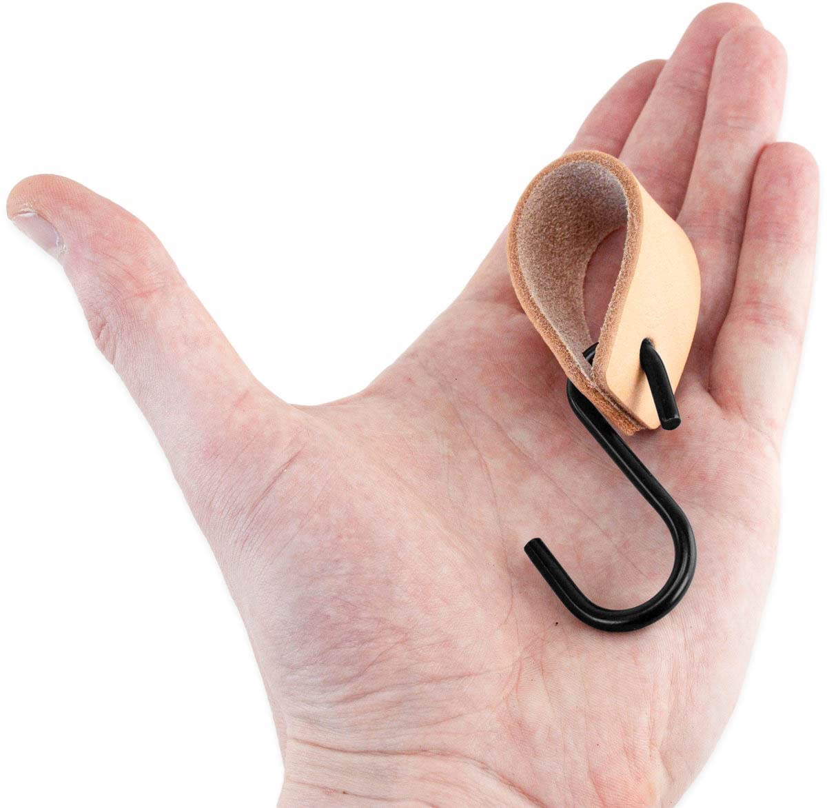 Brute Strength Multifunctional Leather S-Hooks - 4 Pack Natural Black S-Shaped Hooks for Coats, Kitchen & Home Organization - Durable Leather Hanging Hooks for Wall, Door, Closet & Pantry Storage