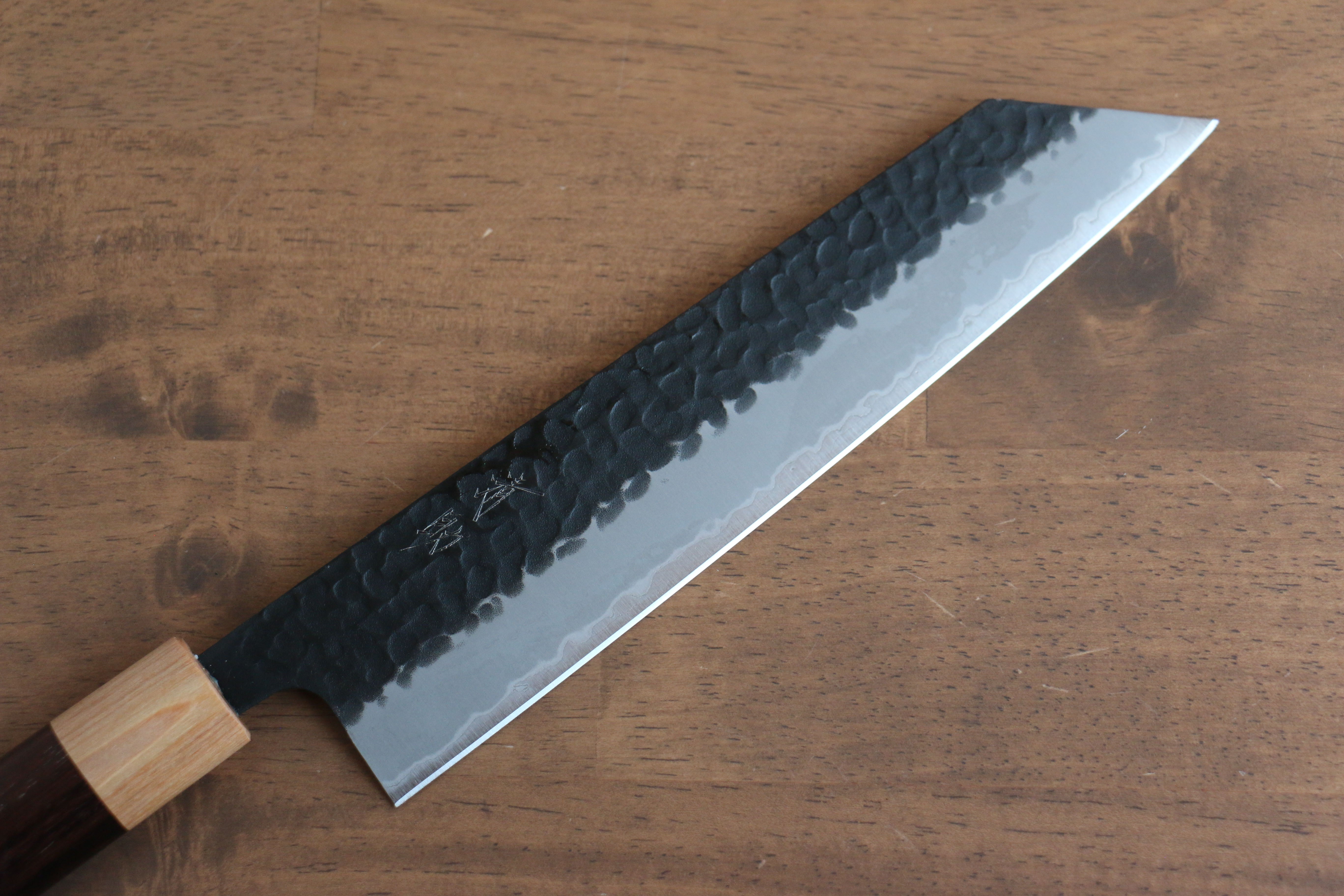 Premium Seisuke Shitan Blue Super Hammered Kurouchi Kiritsuke Knife 210mm - High Carbon Steel Blade with Exquisite Shitan Handle - Perfect for Sushi, Sashimi & Precision Cutting in Professional Kitchens & Home Cooking