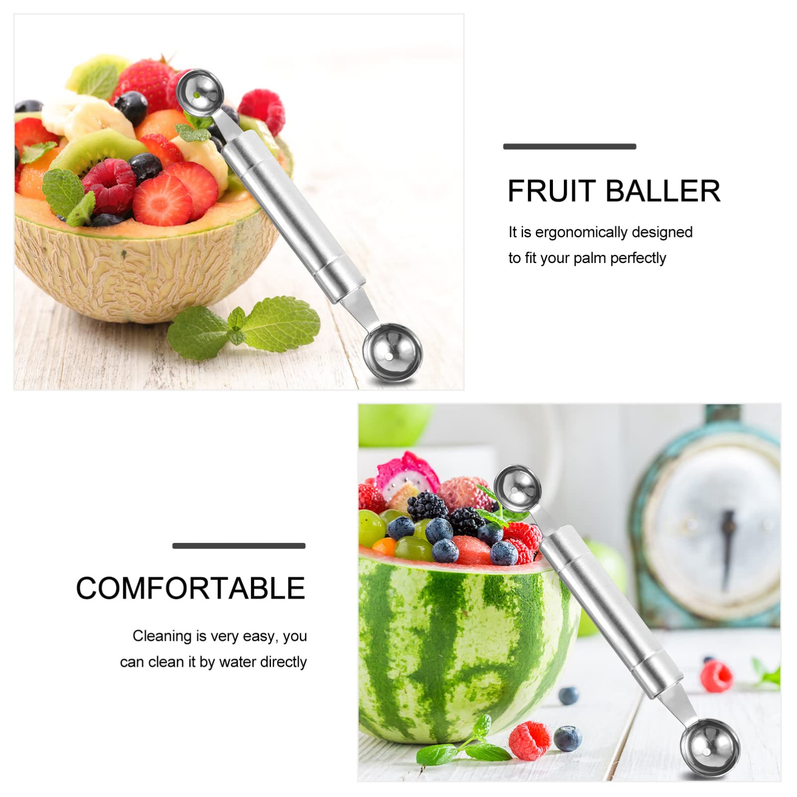 2-Pack Stainless Steel Fruit Scoop & Cutter Set - Professional Fruit Carving Tools for Melon, Apple, Kiwi - Perfect for Kitchen, Fruit Platters, and Party Decorations