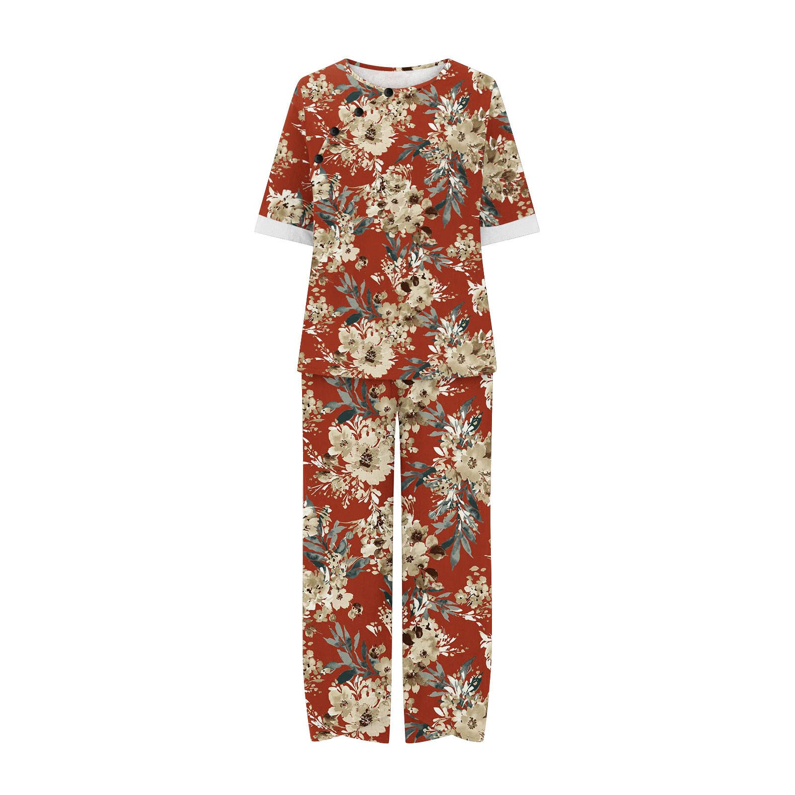 Women's 2-Piece Cotton Linen Lounge Set - Oversized Wide Leg Pants & Top Comfy Travel Outfit | Soft Casual Pajama Set for Home, Vacation & Relaxation | Breathable Summer Loungewear for Women