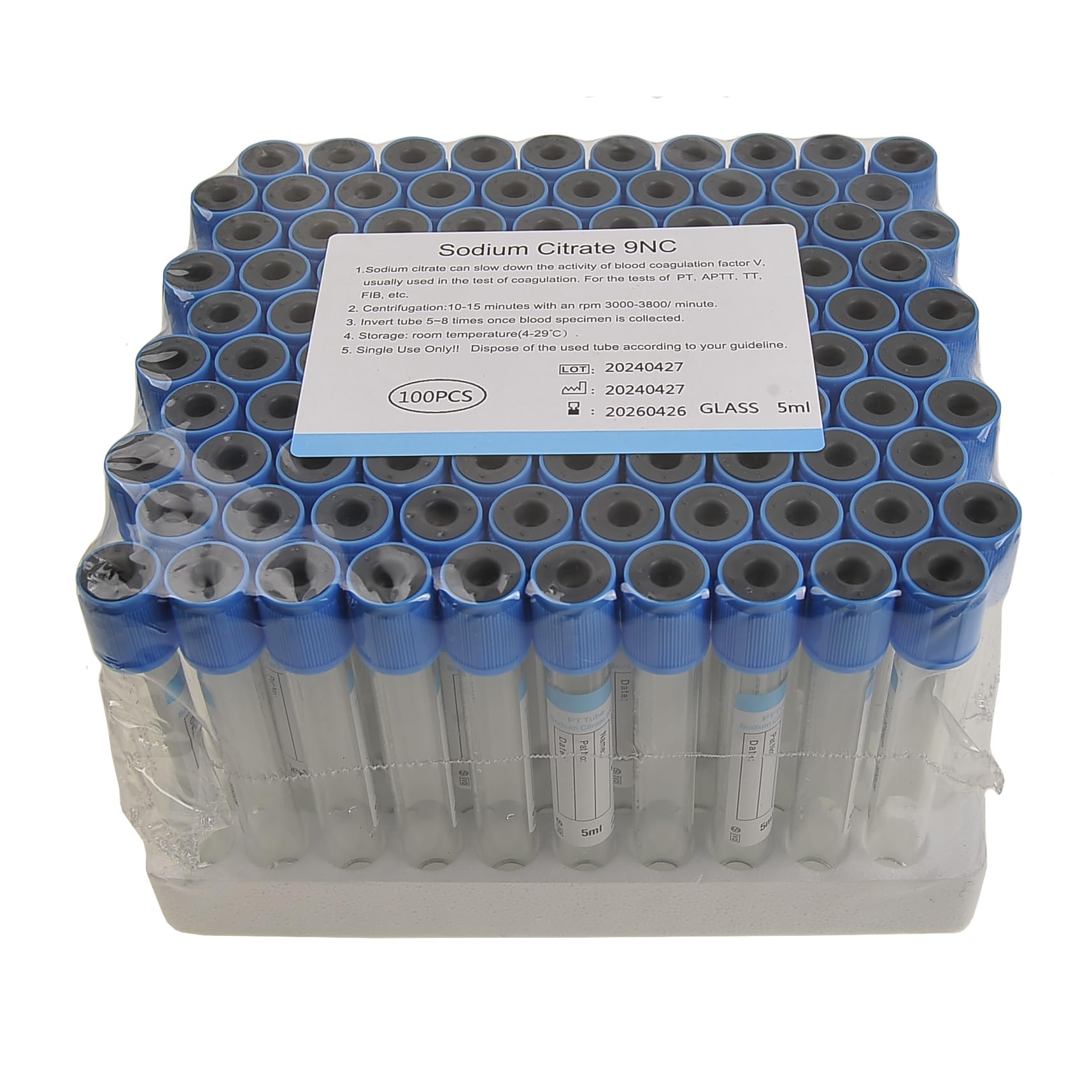 20pcs 10ml Light Blue Vacuum Blood Collection Tubes for Pets - Buffered Sodium Coagulation Tubes for Veterinary Lab Use | Ideal for Dog & Cat Blood Tests, Animal Health Diagnostics