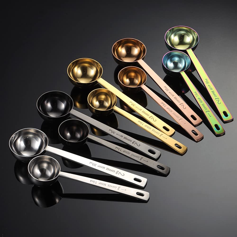 Premium Stainless Steel Coffee Scoop Set - 1 Tbsp & 2 Tbsp Measuring Spoons for Ground Coffee, Tea, Sugar, Flour & Liquids | Durable Long Handle Design for Easy Scooping & Precise Measurements | Perfect for Home Baristas, Coffee Shops & Baking Enthusiasts