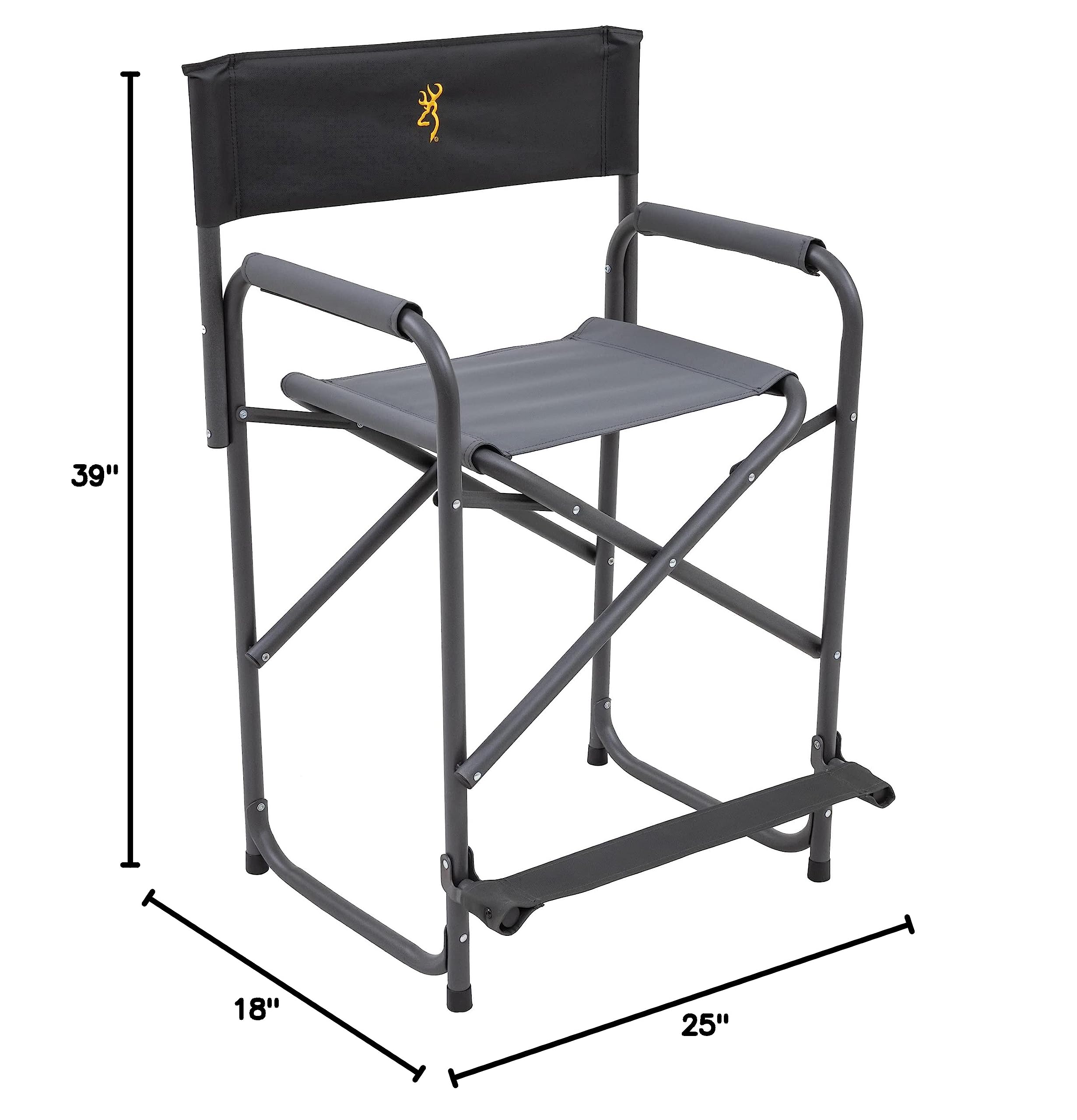 Browning Directors Chair - Heavy Duty Outdoor Folding Chair with Durable Fabric & Sturdy Aluminum/Steel Frame, Tall Seat & Flip-Down Footrest - Perfect for Camping, Beach, Backyard & Outdoor Events