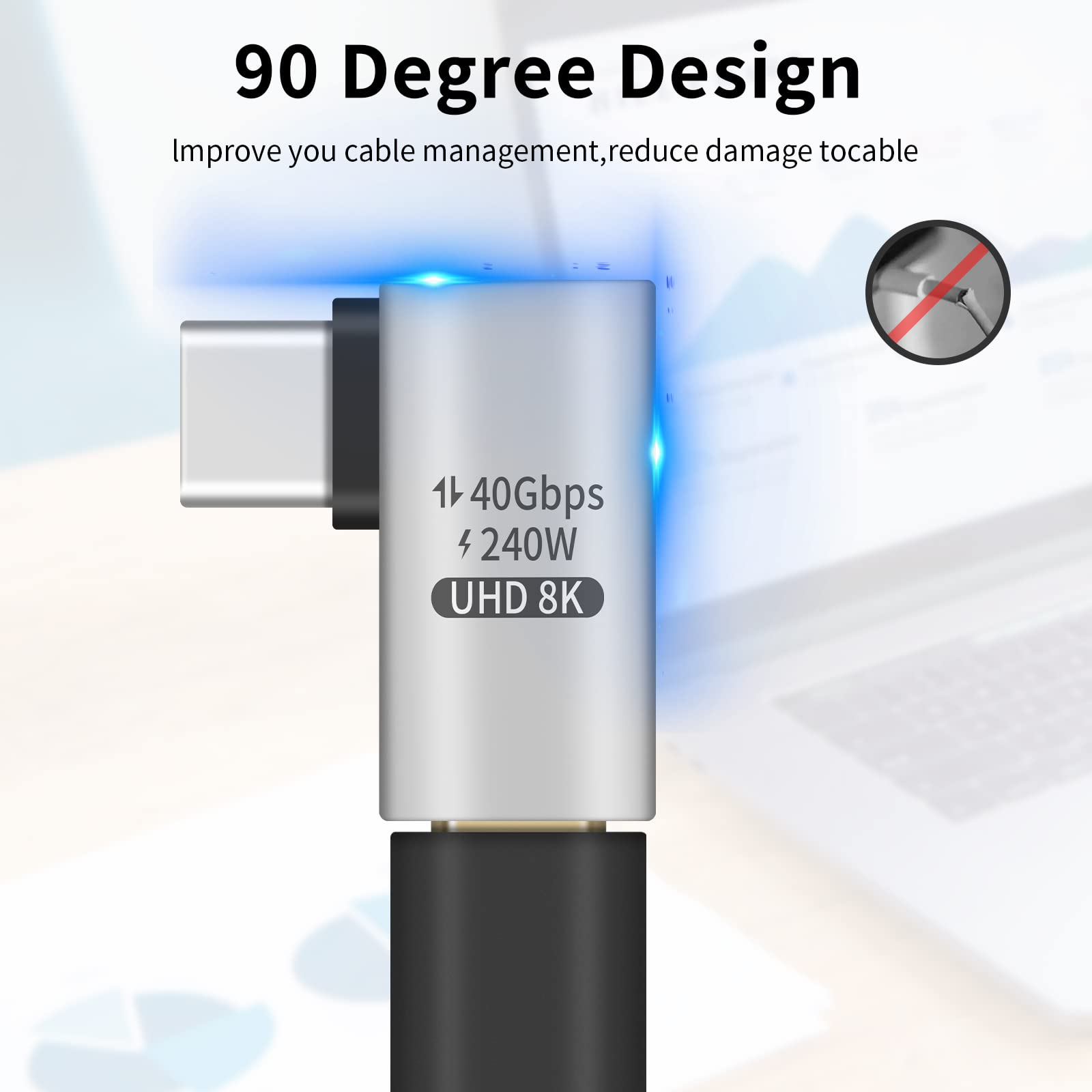 90° USB C Adapter 3Pack - 40Gbps, 240W, 8K Video for MacBook & Steam Deck