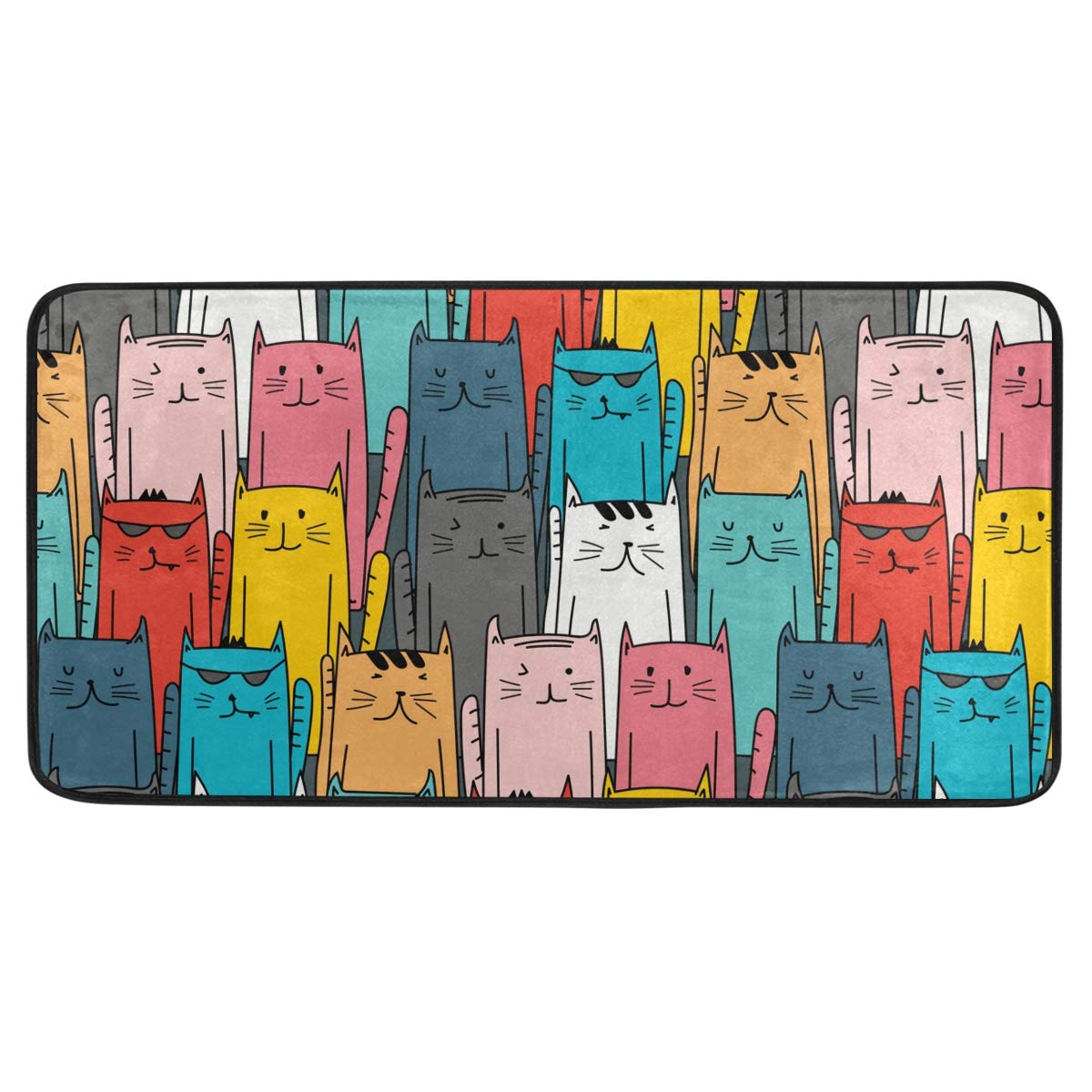 AGONA Anti-Fatigue Kitchen Mat - Colorful Hand-Drawn Cartoon Cats Design, Soft Standing Mat with Non-Slip Backing, Comfortable Floor Rug for Kitchen, Bathroom, Indoor & Outdoor Use - Perfect Home Decor for Cooking, Dishwashing & Standing Work