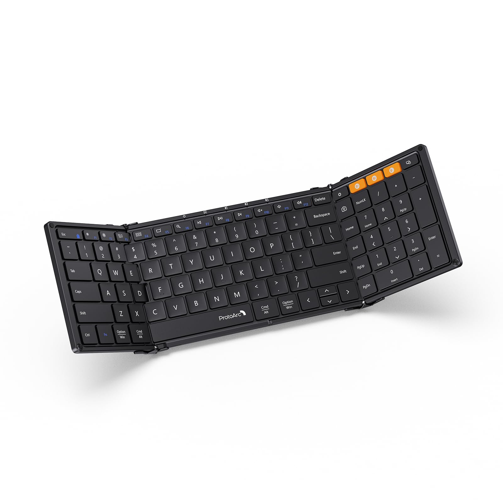 ProtoArc XK01 Foldable Bluetooth Keyboard with Numeric Keypad - Full-Size Wireless Portable Keyboard for iPad, Tablet, Smartphone, Laptop (Windows/iOS/Android) - Perfect for Travel, Office & Home Use - Black