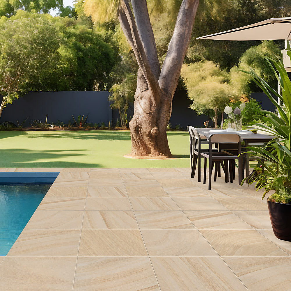 Premium Outdoor Sandstone Look Porcelain Bullnose Tile 400x600x20mm - Maroubra Cliff Style - Perfect for Pool Coping, Patio Edging & Garden Pathways (Per Piece)