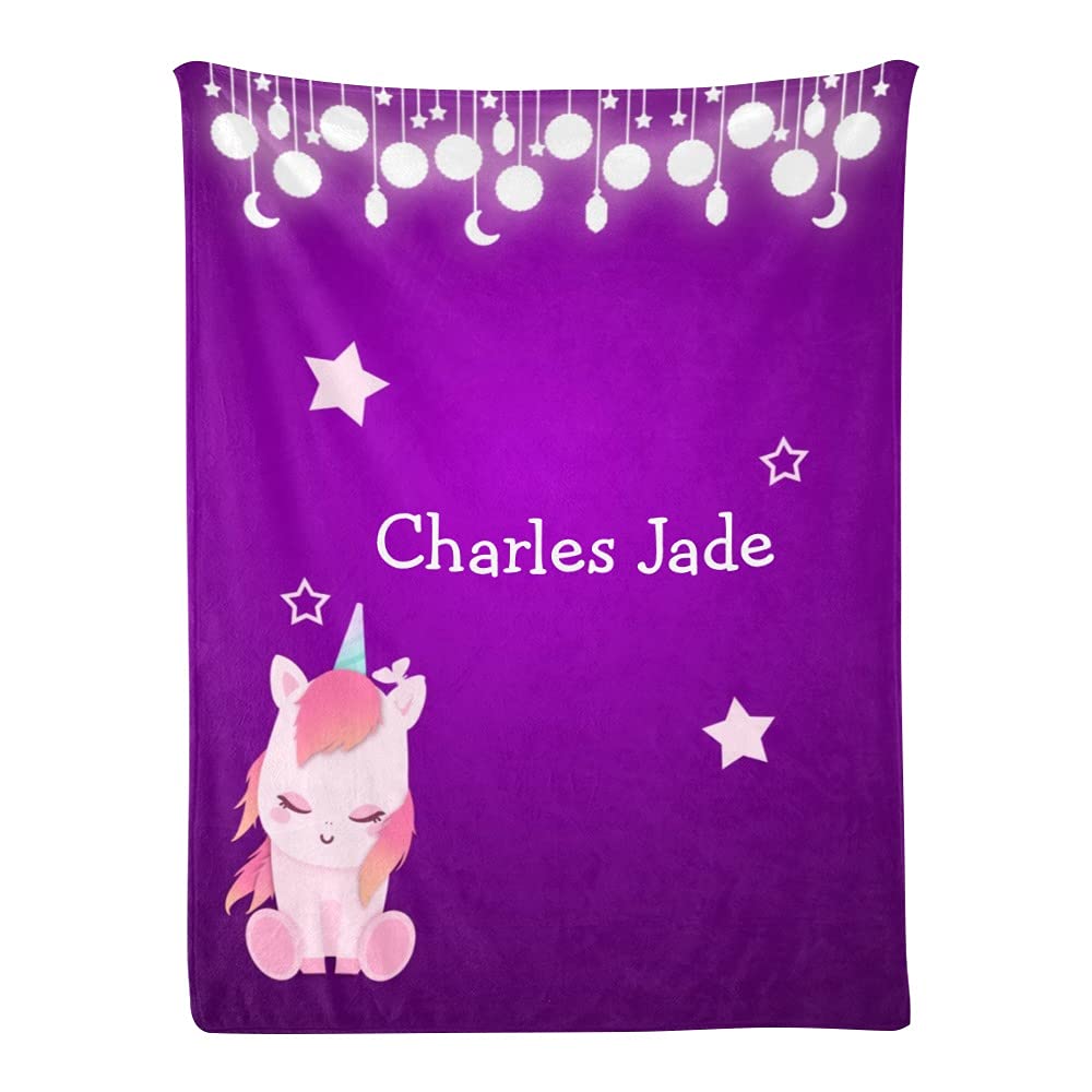 Personalized Baby Blanket - Custom Purple Unicorn Swaddle Blanket 30x40 Inches with Name Embroidery | Perfect Baby Shower Gift, Nursery Essential & Birthday Present for Boys & Girls | Soft & Cozy for Newborns, Toddlers & Photo Props