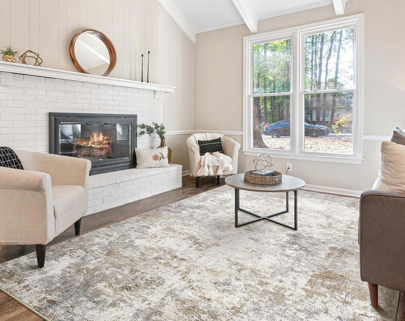 8x10 Washable Modern Abstract Area Rug - Soft Non-Slip Indoor Floor Carpet for Living Room, Bedroom, Dining Table & Home Office - Neutral Brown Grey Home Decor Rug - Perfect for Cozy Spaces, Family Gatherings & Stylish Interior Design