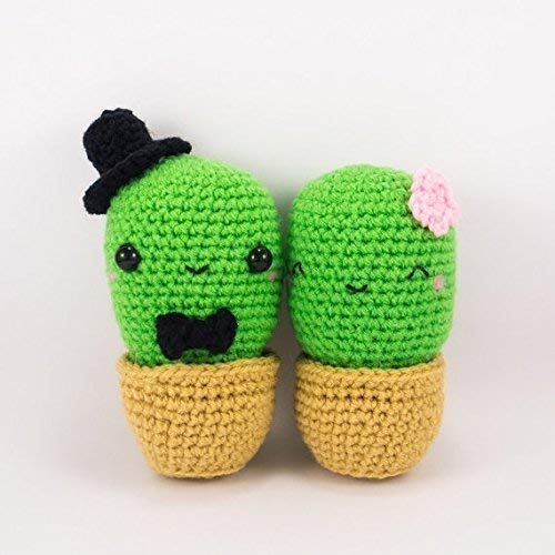 Cute Cactus Couple Crochet Amigurumi - Handmade Crocheted Cactus Dolls for Home Decor, Wedding Gift, or Valentine's Day Present