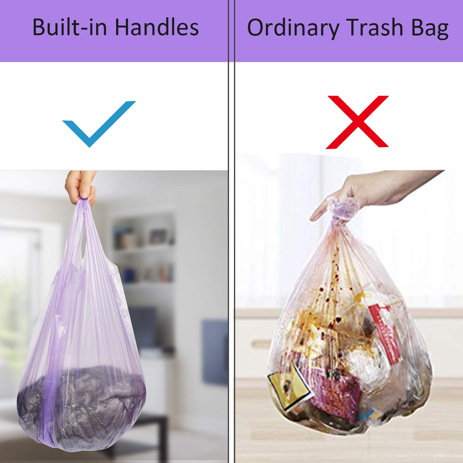 **4 Gallon Small Trash Bags with Handle-Tie – 100 Count (5 Pack) – Purple Waste Bags for Bathroom, Kitchen, Office, Bedroom & Picnic – Perfect for Small Bins & Travel**